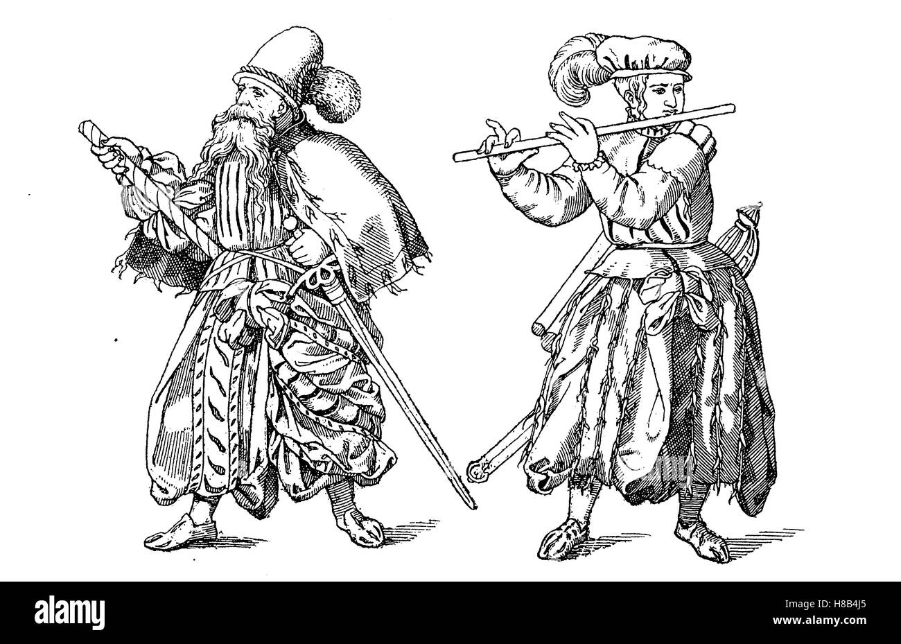 Landsknechte in Pluderhosen, Umm 1559, Geschichte der Mode, Kostüm-Geschichte Stockfoto