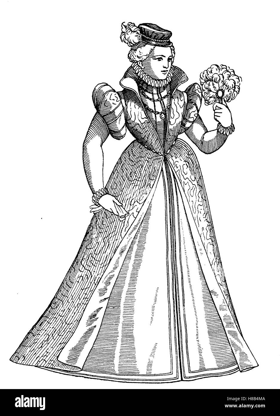 italienische Dame aus Ferrara, 1570, Geschichte der Mode, Kostüm-Geschichte Stockfoto