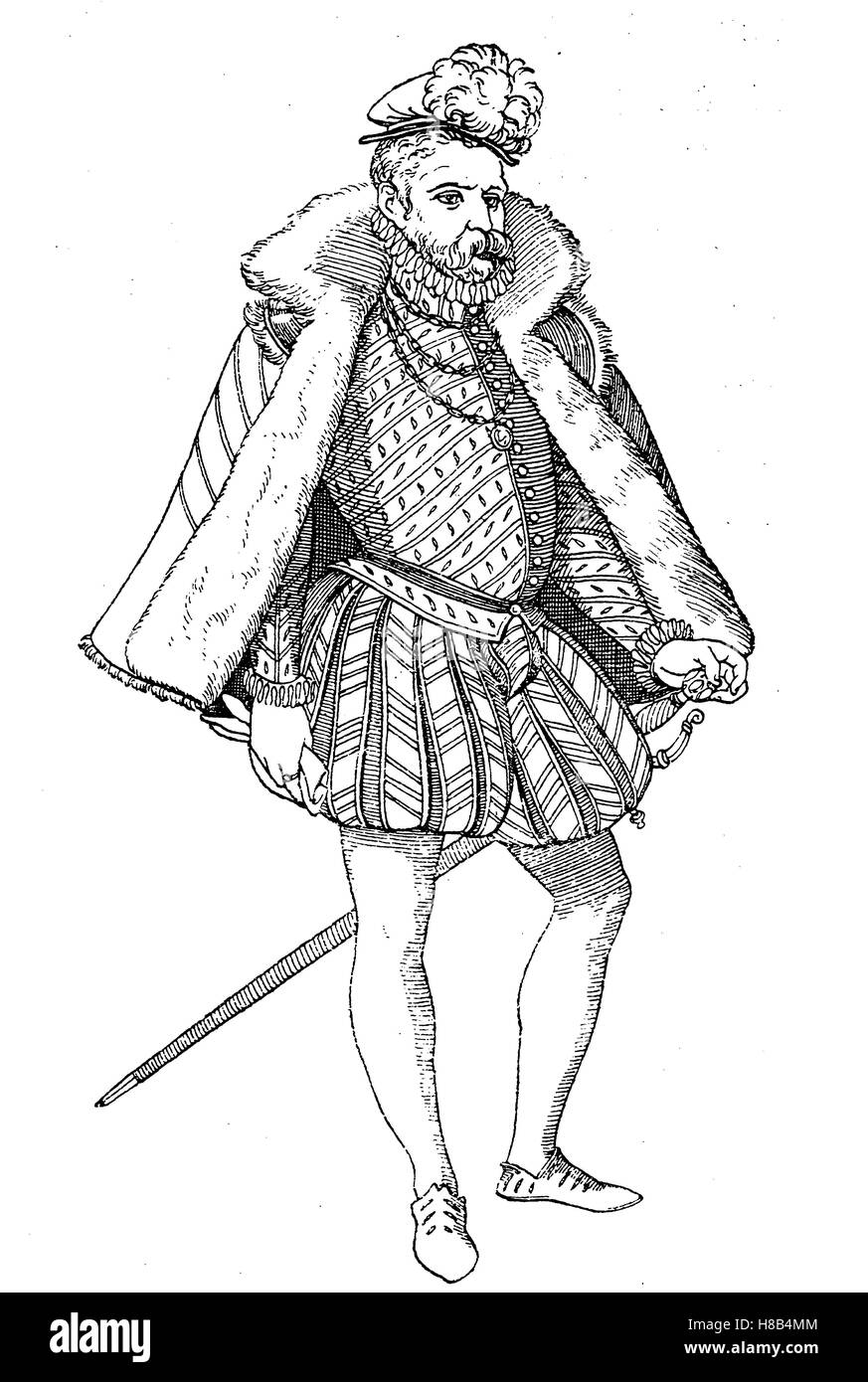 Edle deutsche Männer gekleidet im spanischen Stil, 1570, Geschichte der Mode, Kostüm-Geschichte Stockfoto