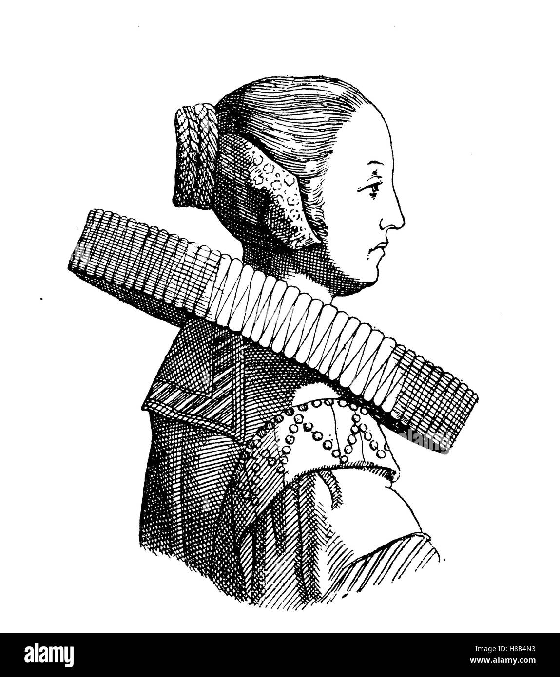 Frau mit Ruff Kleidung, 1640, Geschichte der Mode, Kostüm-Geschichte Stockfoto