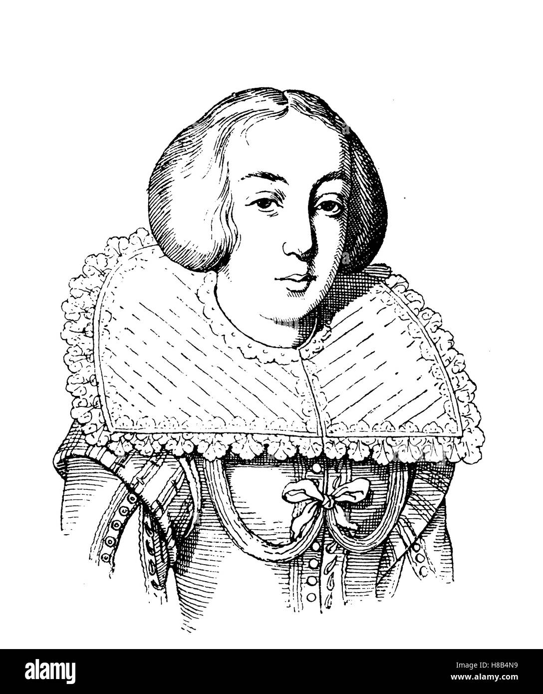 Frau mit Ruff Kleidung, 1640, Geschichte der Mode, Kostüm-Geschichte Stockfoto