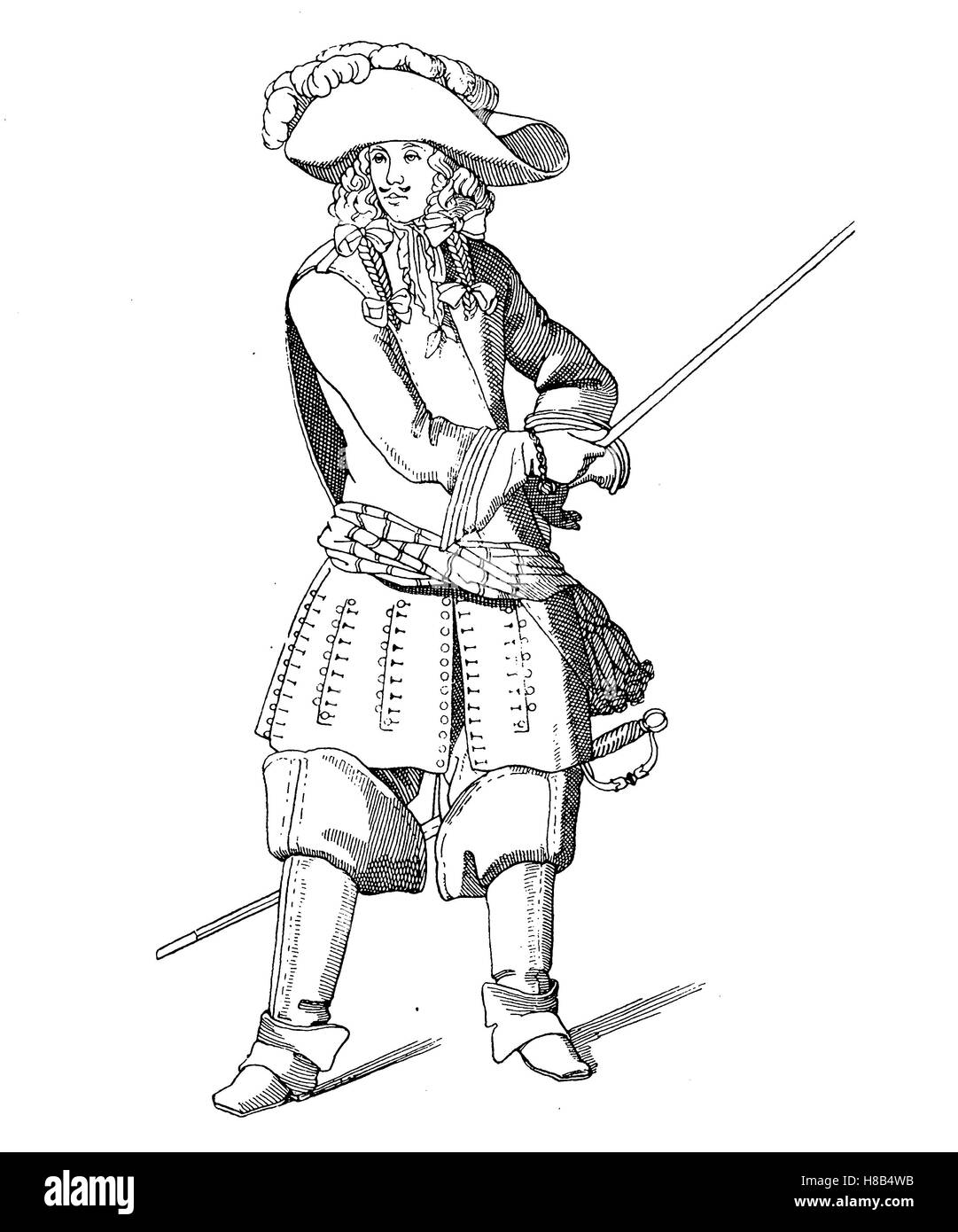 Gendarmerie-Offizier in der Zeit von Louis XIV., 1675, Frankreich, Geschichte der Mode, Kostüm-Geschichte Stockfoto