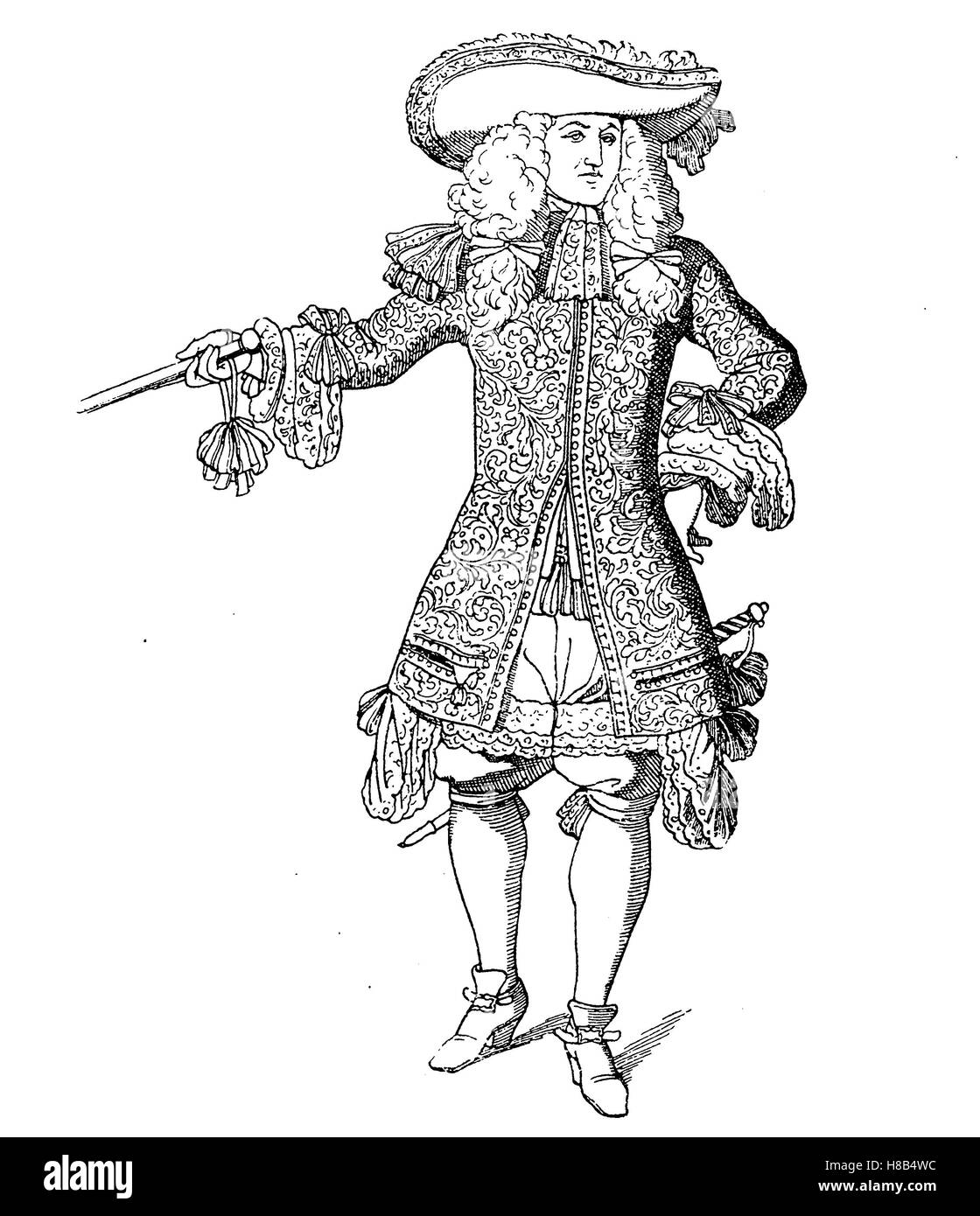Home-Offizier von Louis XIV., Im Justaucorps, 1670, Frankreich, Geschichte der Mode, Kostüm Geschichte Stockfoto