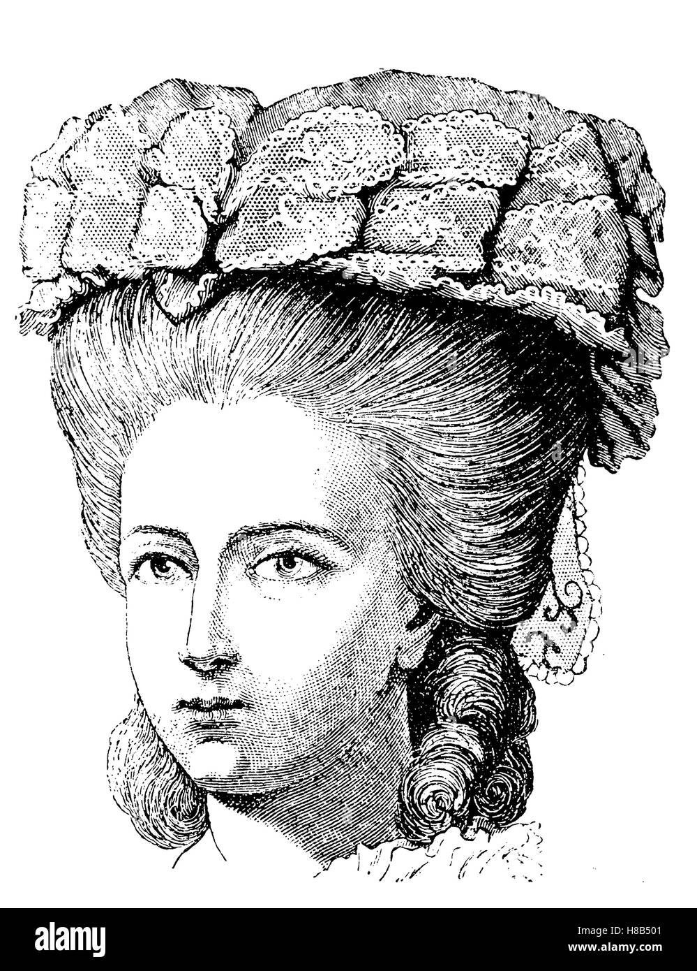 Madame Adelaide, Tochter von Louis XV., 1755, Frisur mit Spitze, Frankreich, Geschichte der Mode, Kostüm-Geschichte Stockfoto