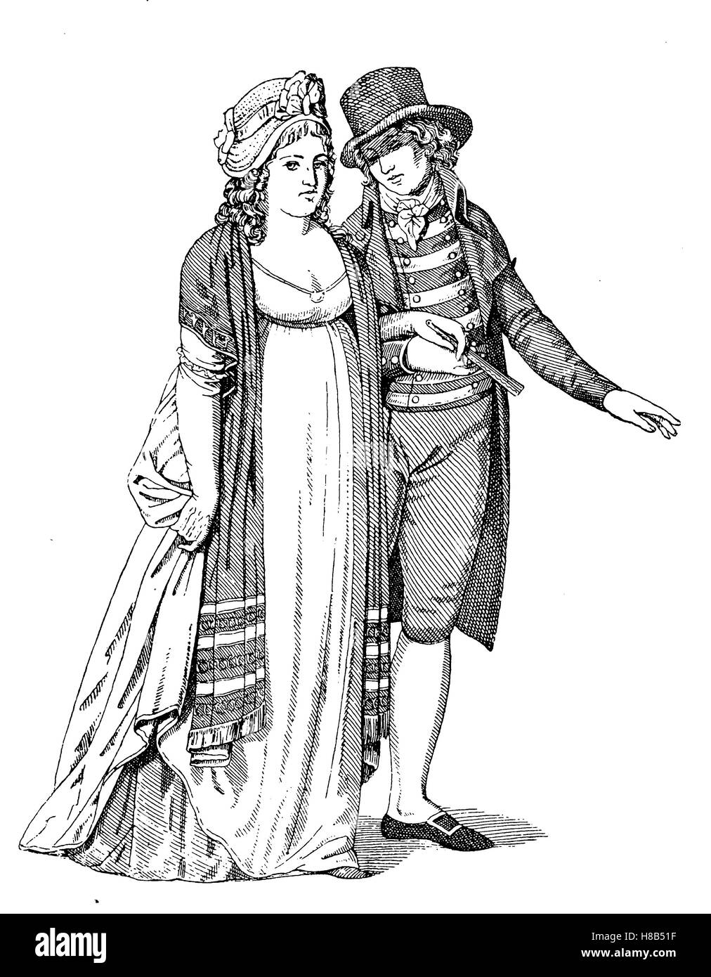 Deutsches Kostüm im Jahr 1801, Geschichte der Mode, Kostüm-Geschichte Stockfoto
