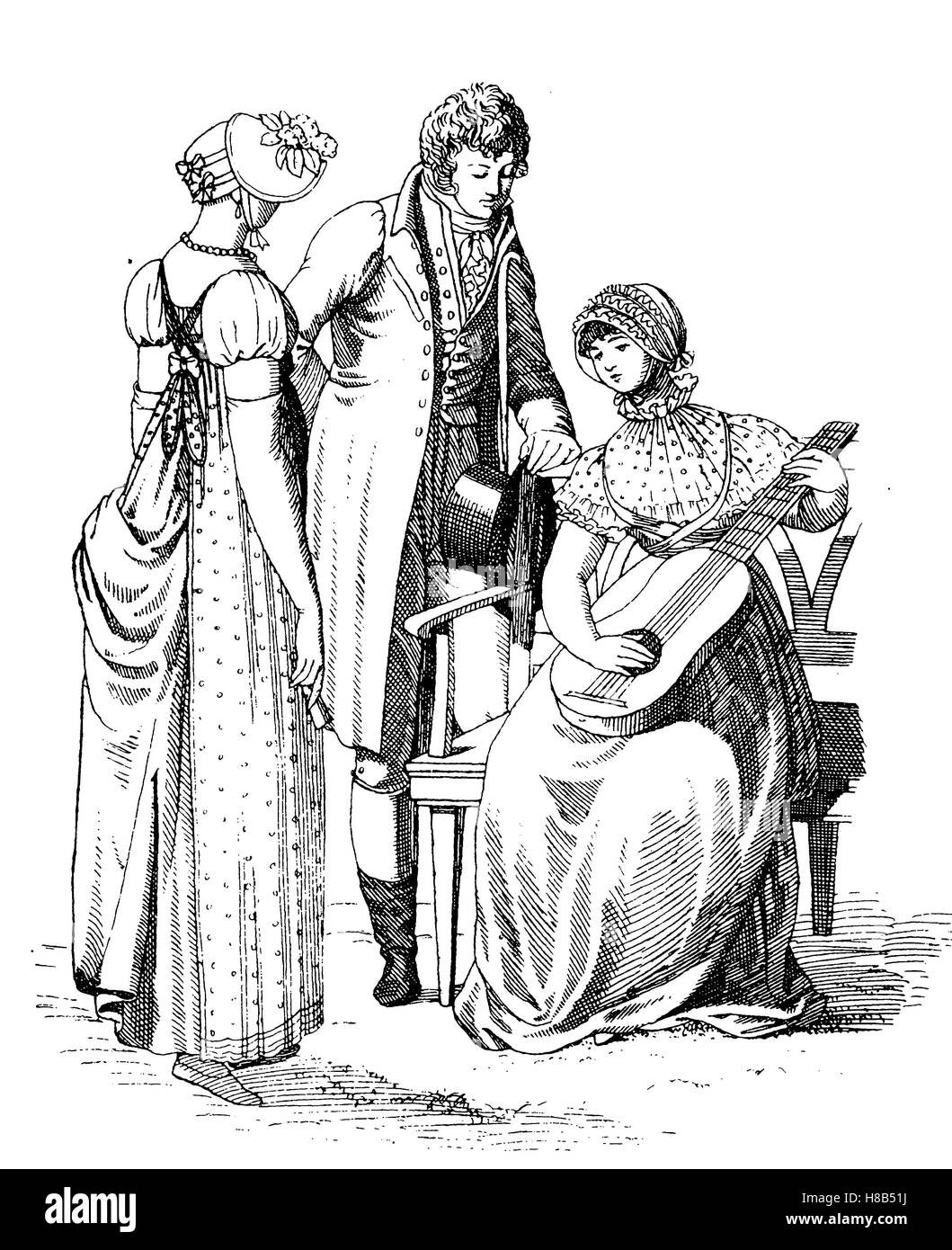 Mann und Frau Mode im Jahr 1807, Deutschland, Geschichte der Mode, Kostüm-Geschichte Stockfoto