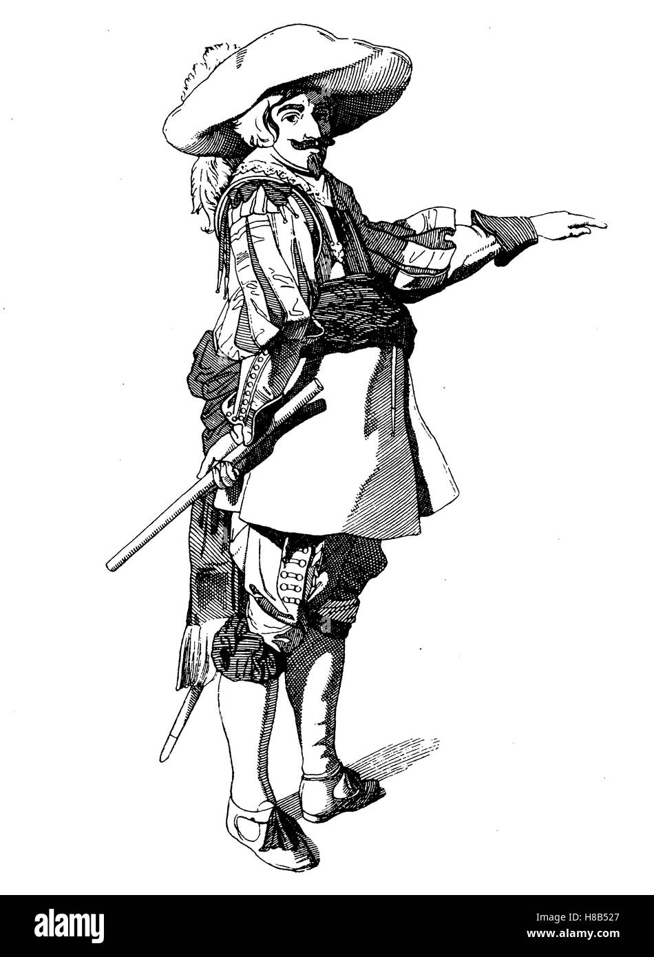 Kapitän aus dem Dreißigjährigen Krieg, 1640, Geschichte der Mode, Kostüm-Geschichte Stockfoto