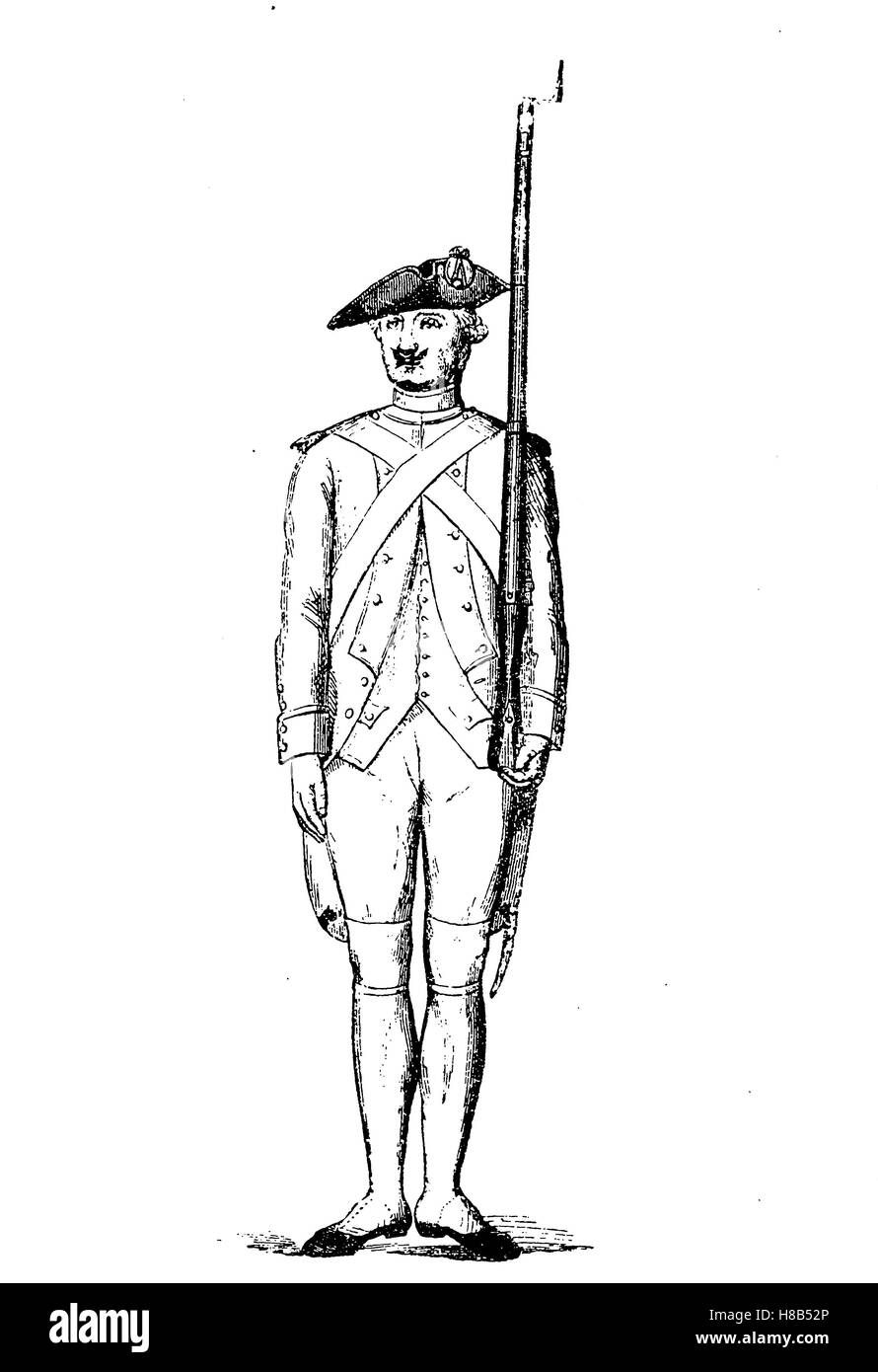 Französische Infanterie von 1780, Geschichte der Mode, Kostüm-Geschichte Stockfoto