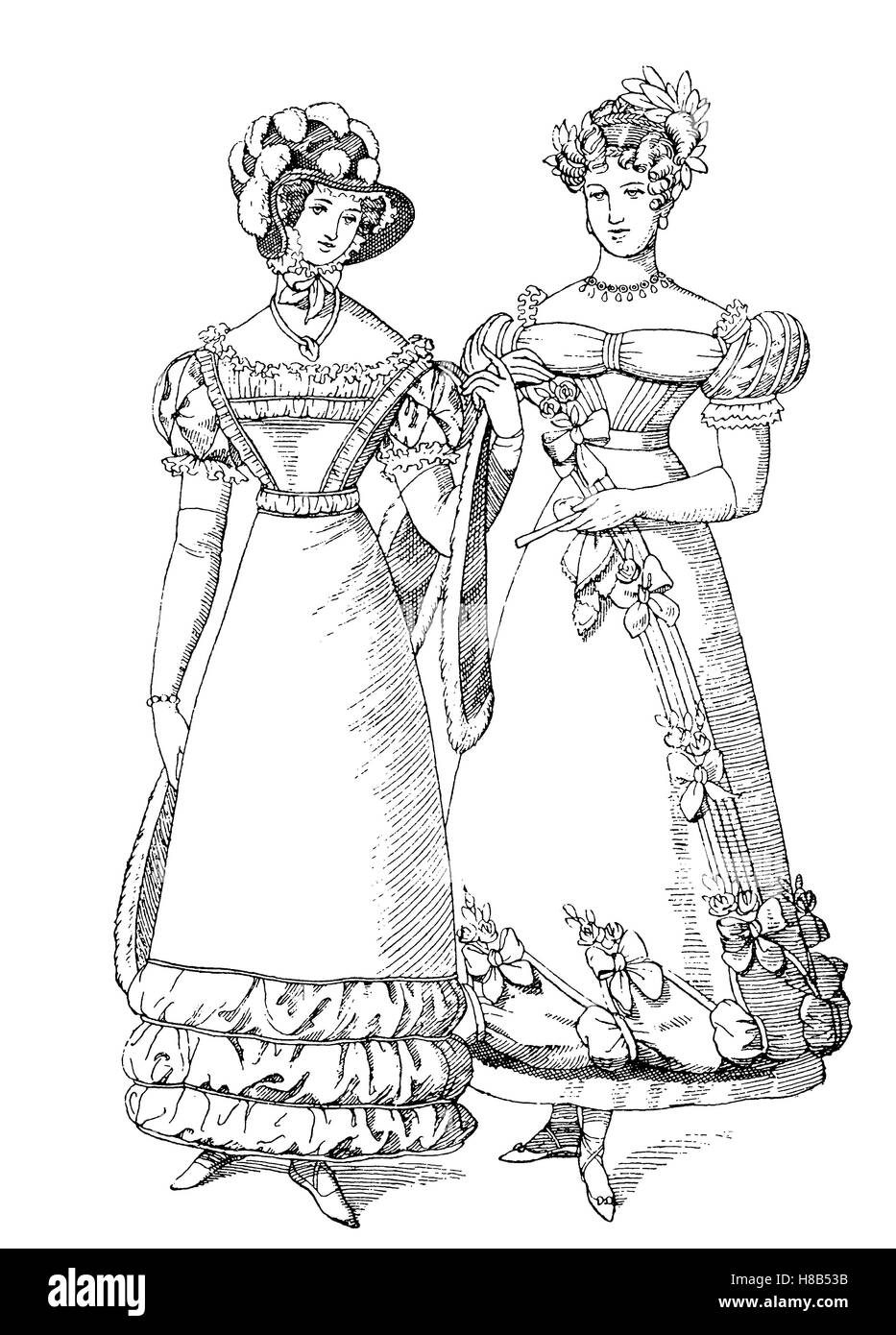 Damen Mode im Jahr 1823, Deutschland, Geschichte der Mode, Kostüm-Geschichte Stockfoto