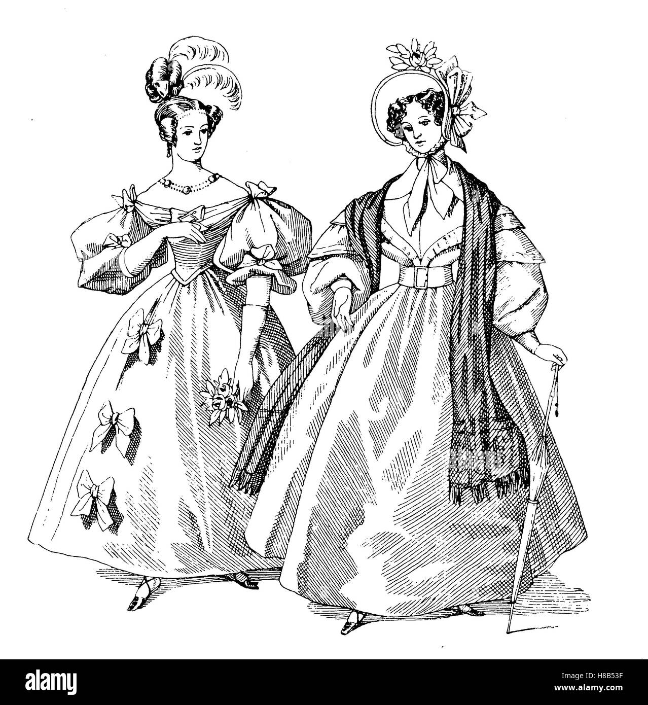 Damen Mode im Jahr 1839, Deutschland, Geschichte der Mode, Kostüm-Geschichte Stockfoto
