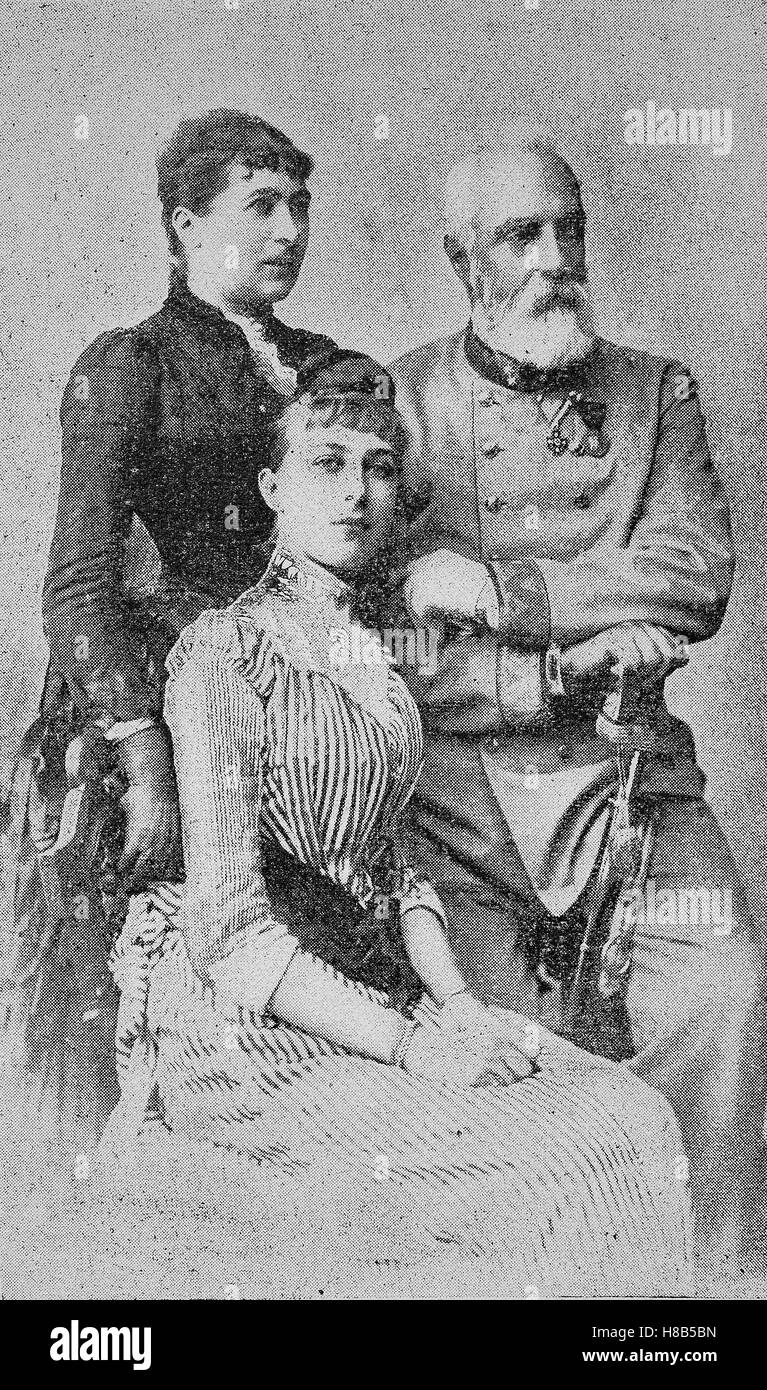 Heinrich Anton Maria Rainer Karl Gregory von Österreich aus dem Haus Habsburg-Lothringen war ein Erzherzog von Österreich und Imperial Austrian Lieutenant. Hier mit seiner Frau und seiner Tochter, Holzschnitt aus dem Jahre 1892 Stockfoto