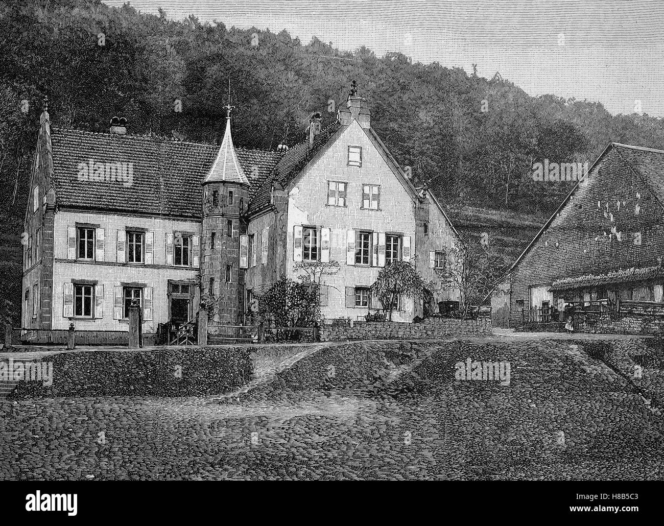 die geplanten als eine königliche Jagd lodge Hütte Gensburg in der Nähe von Burg Niedeck, Elsass, Frankreich, Holzschnitt aus dem Jahre 1892 Stockfoto