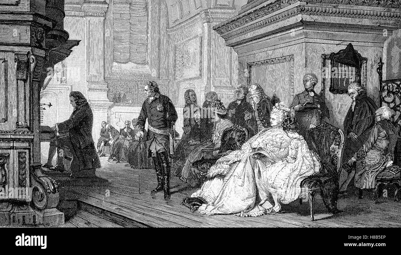 Friedrich der große und Johann Sebastian Bach, Holzschnitt aus dem Jahre 1892 Stockfoto