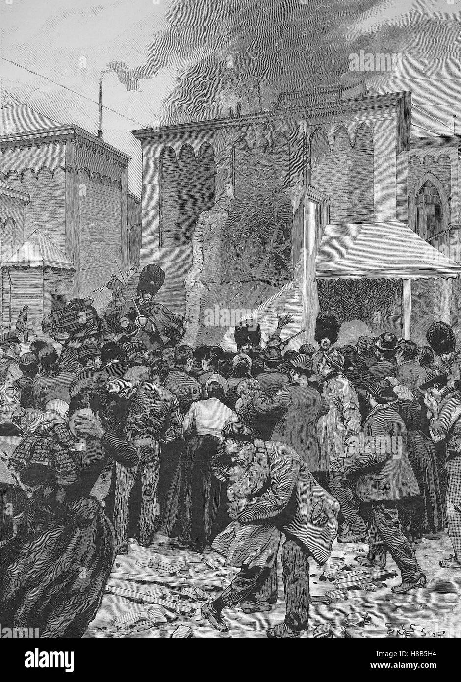 Das Grubenunglück von Anderlues, eine wallonische Gemeinde in Belgien, Holzschnitt aus dem Jahre 1892 Stockfoto