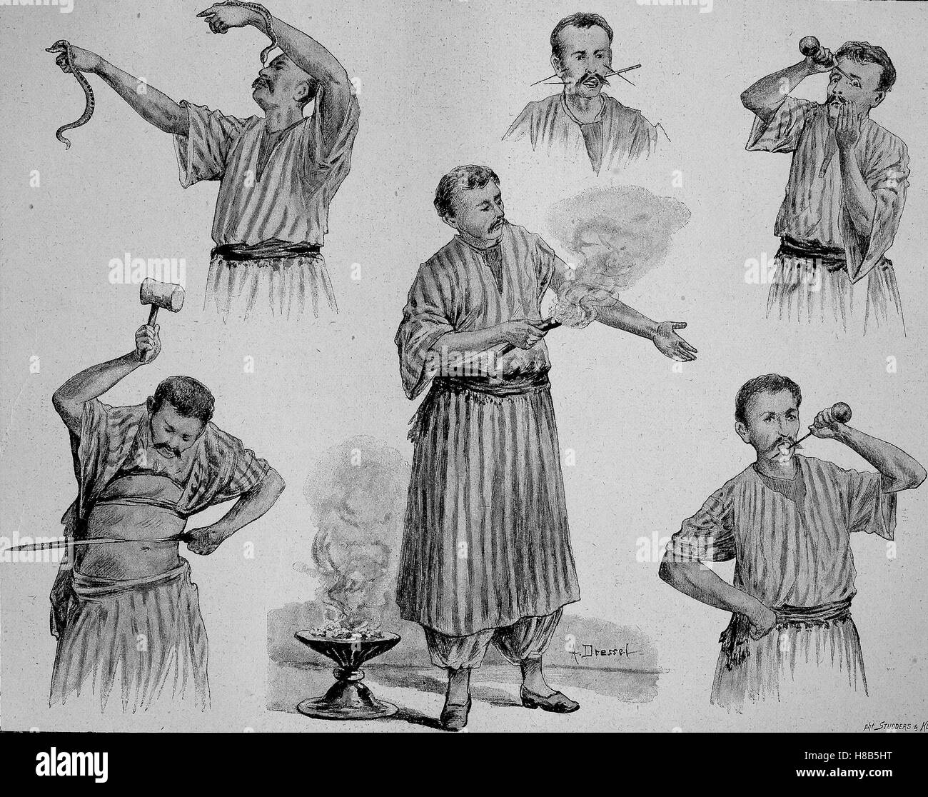 Die unverwundbar Fakir im Panoptikum in Berlin. Castans Panoptikum war ein Wachs-Museum in Berlin, Holzschnitt aus dem Jahre 1892 Stockfoto