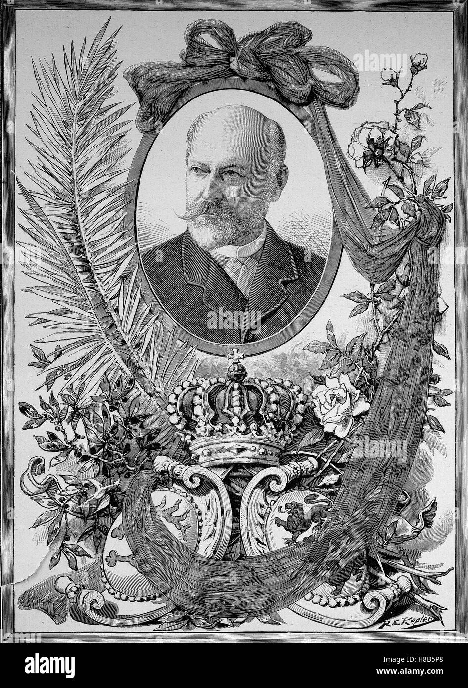 Charles, Karl Friedrich Alexander, Koenig von Wuerttemberg; 6. März 1823 - 6. Oktober 1891, war König von Württemberg, von 25. Juni 1864 bis zu seinem Tod im Jahre 1891, Holzschnitt aus dem Jahre 1892 Stockfoto