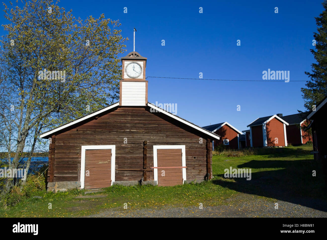 alte Hütten am Kukkolankoski, Tornio Finnland Stockfoto
