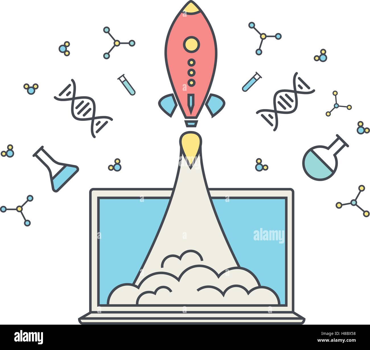 Linie Art flache Bauweise der Macht des Wissens, Entdeckung, Lernprozess, Selbstbildung in angewandten Wissenschaften, Computer-technolog Stock Vektor