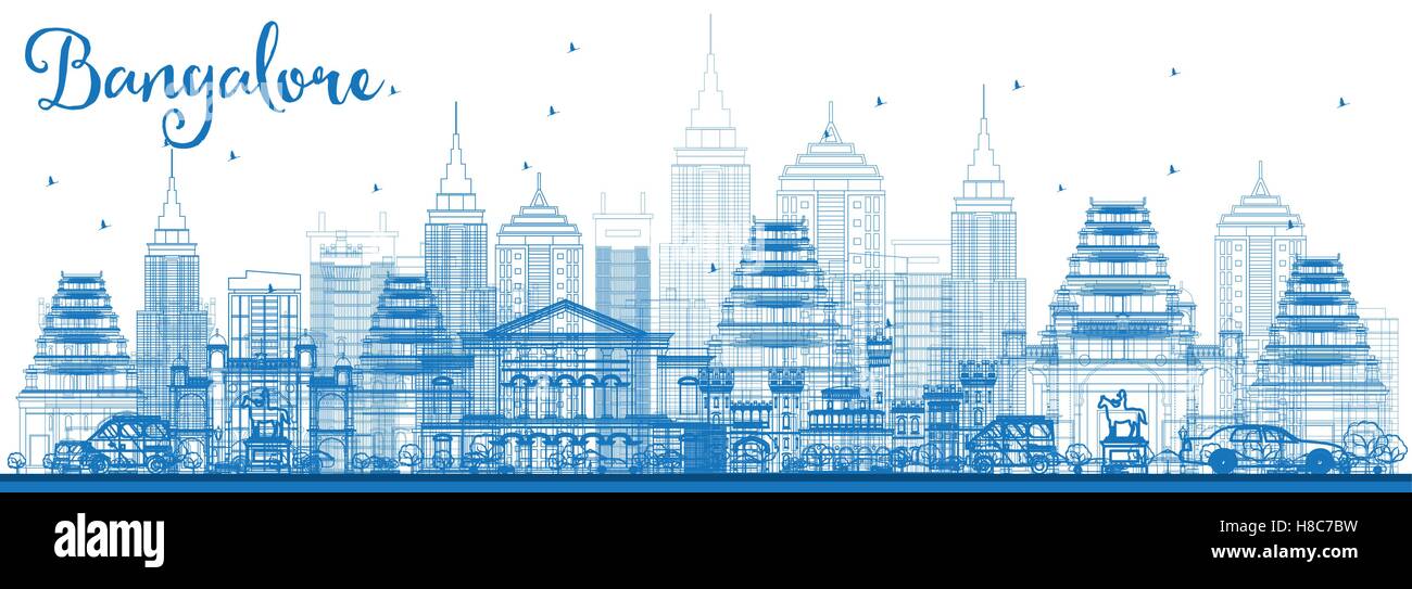 Umriss Bangalore Skyline mit blauen Gebäude. Vektor-Illustration. Geschäftsreisen und Tourismus-Konzept Stock Vektor