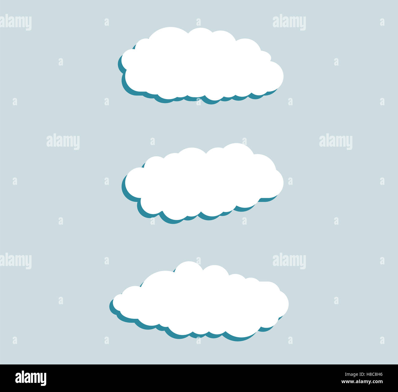 Satz von weißen Himmel, Wolken. Wolkensymbol, Wolke Form. Satz von verschiedenen Wolken. Sammlung von Cloud-Symbol, Symbol, Label, Form. Grap Stockfoto