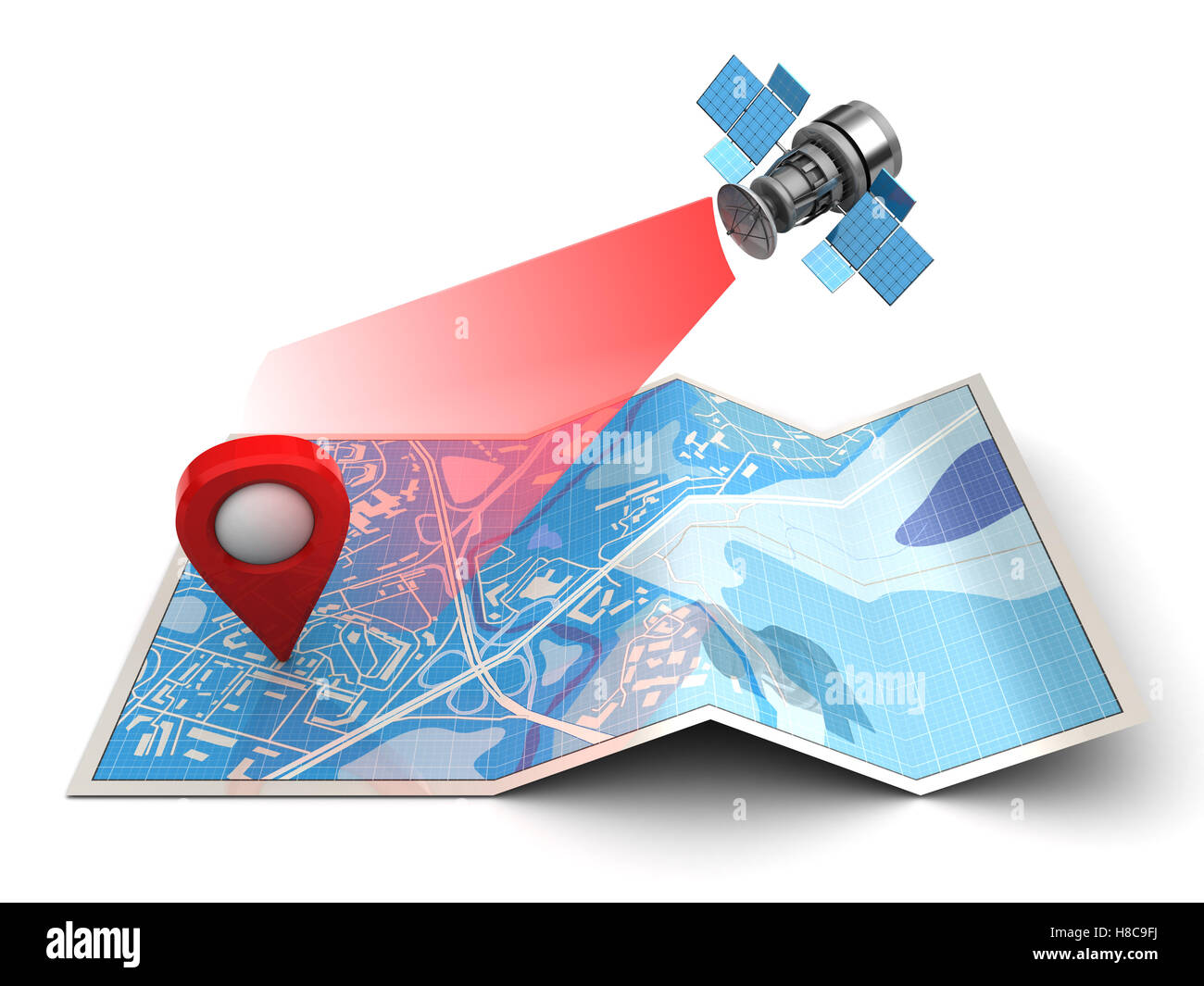3D Darstellung der Karte und Satellit - GPS-Navigation Volkstheater Stockfoto