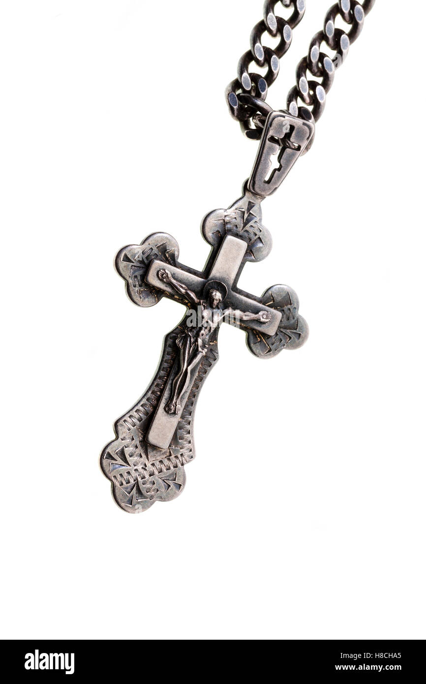 Silber orthodoxes Kreuz Stockfoto