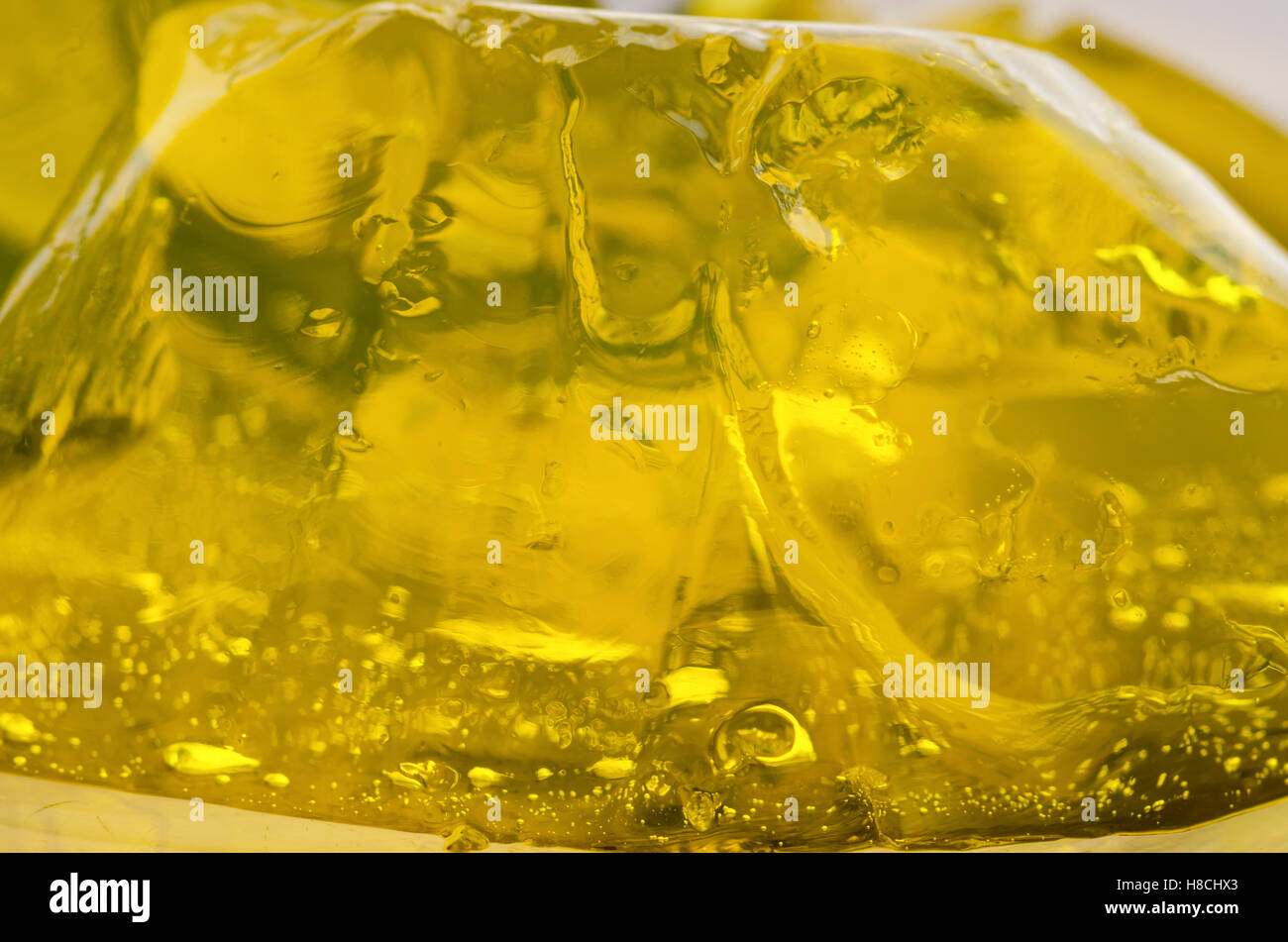 Gelbe Makroaufnahme von Gelatine Dessert Stockfoto