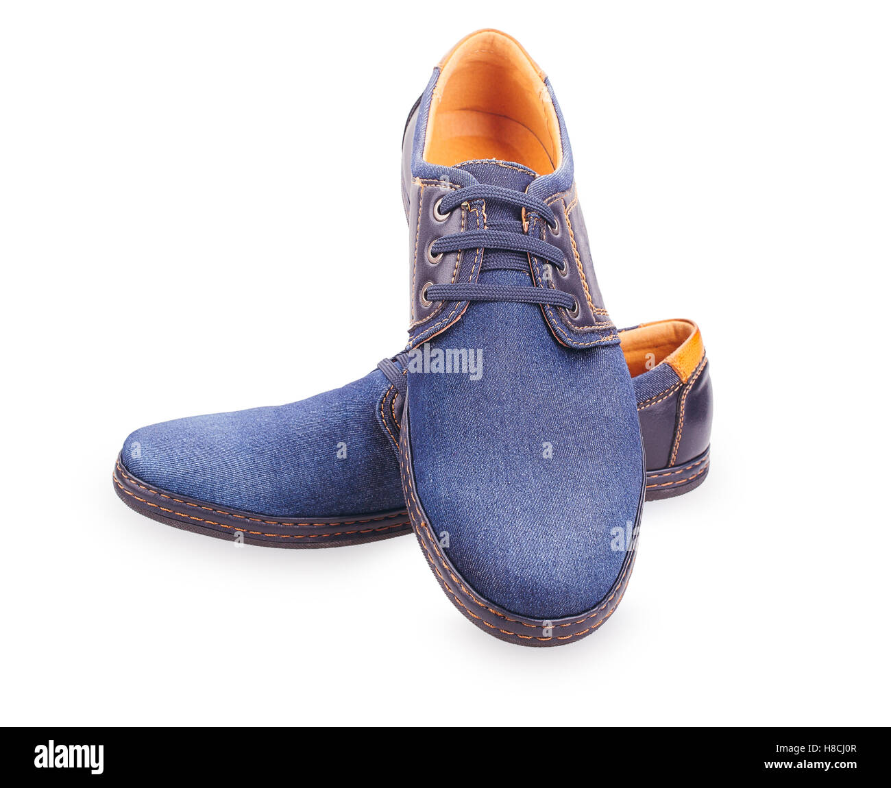 Schuhe für Herren Denim isoliert auf weißem Hintergrund Stockfoto