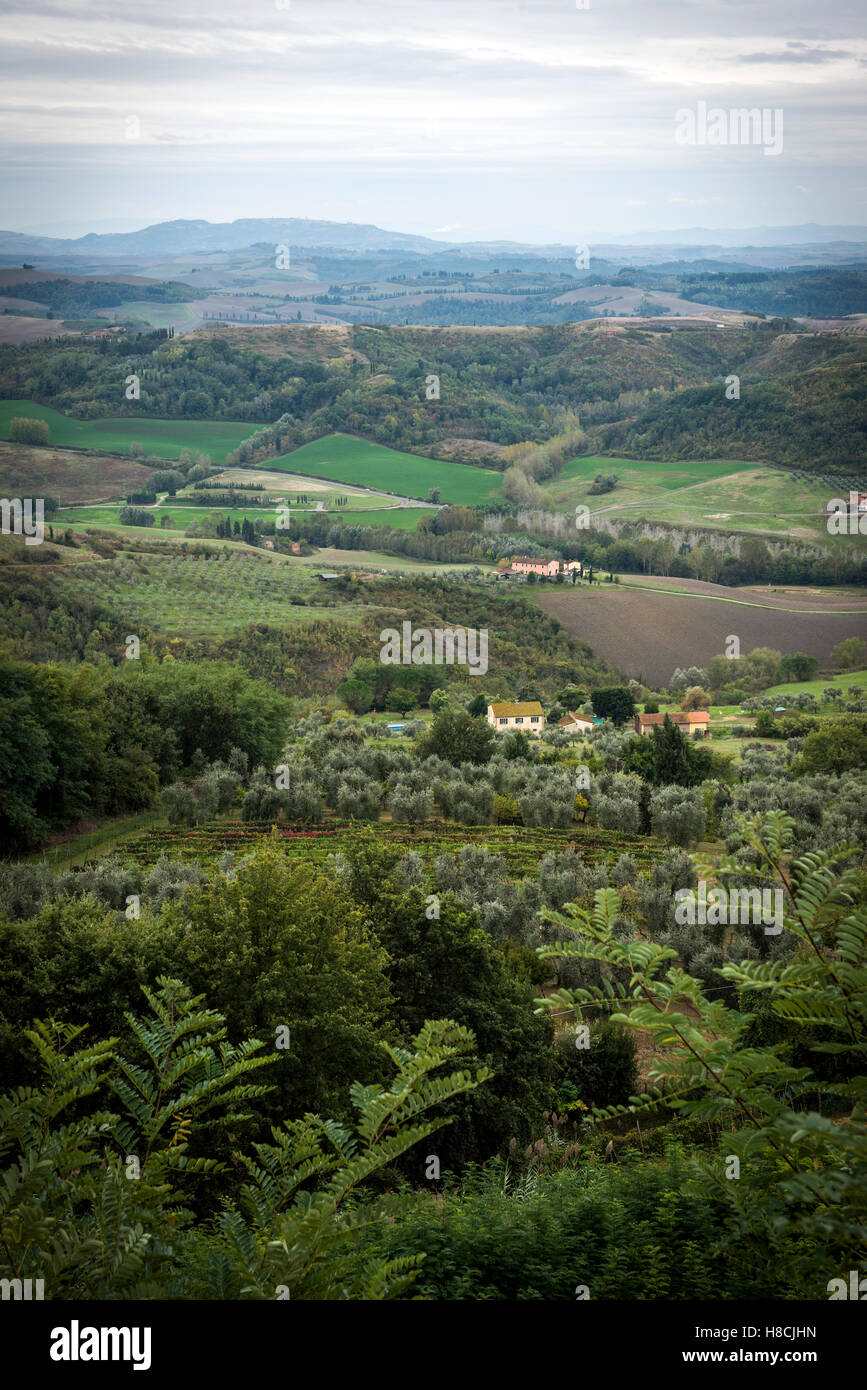 Blick über die toskanischen Hügel und Berge in Italien Stockfoto