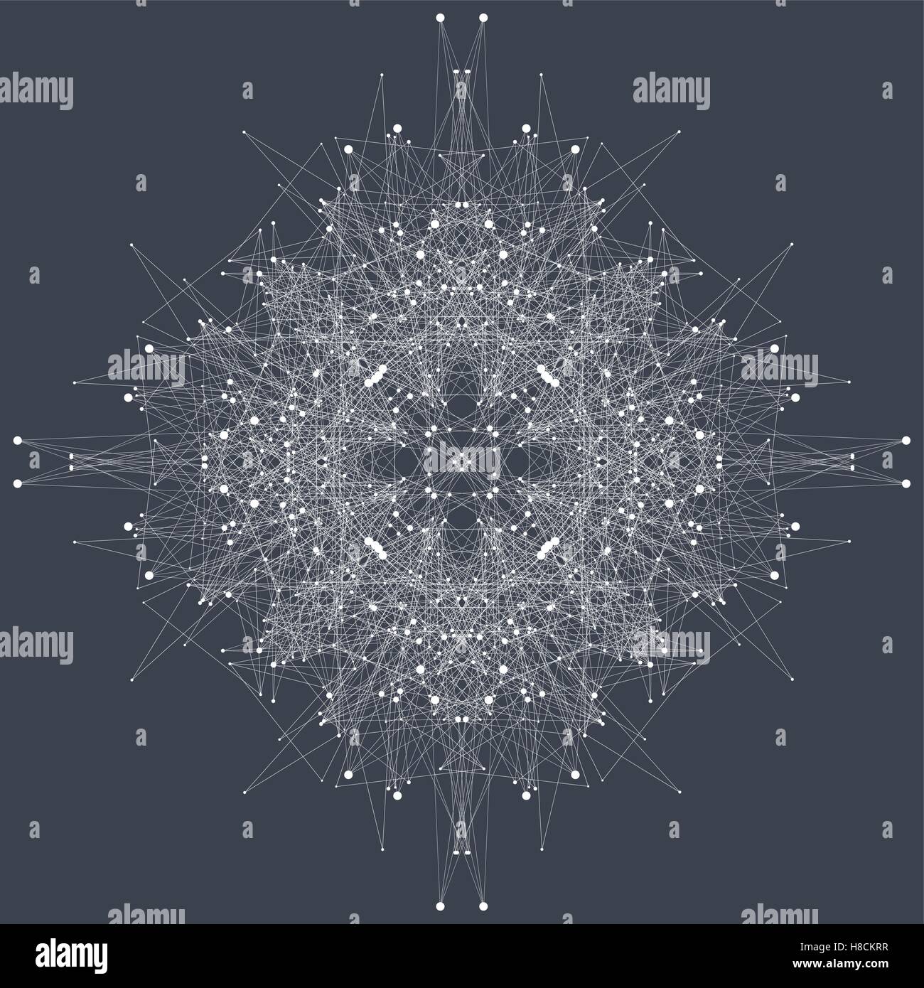 Fraktal-Element mit Verbindungen Strichen und Punkten. Große Daten Komplex. Grafische Zusammenfassung Hintergrund Kommunikation. Minimale Array. Visualisierung von digitalen Daten. Vektor-Illustration Big data Stock Vektor