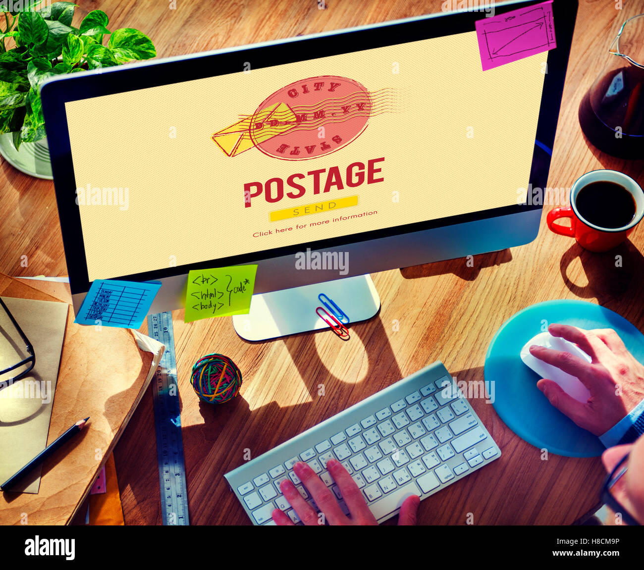Porto Freimarke Lieferung Poststempel Konzept Stockfoto