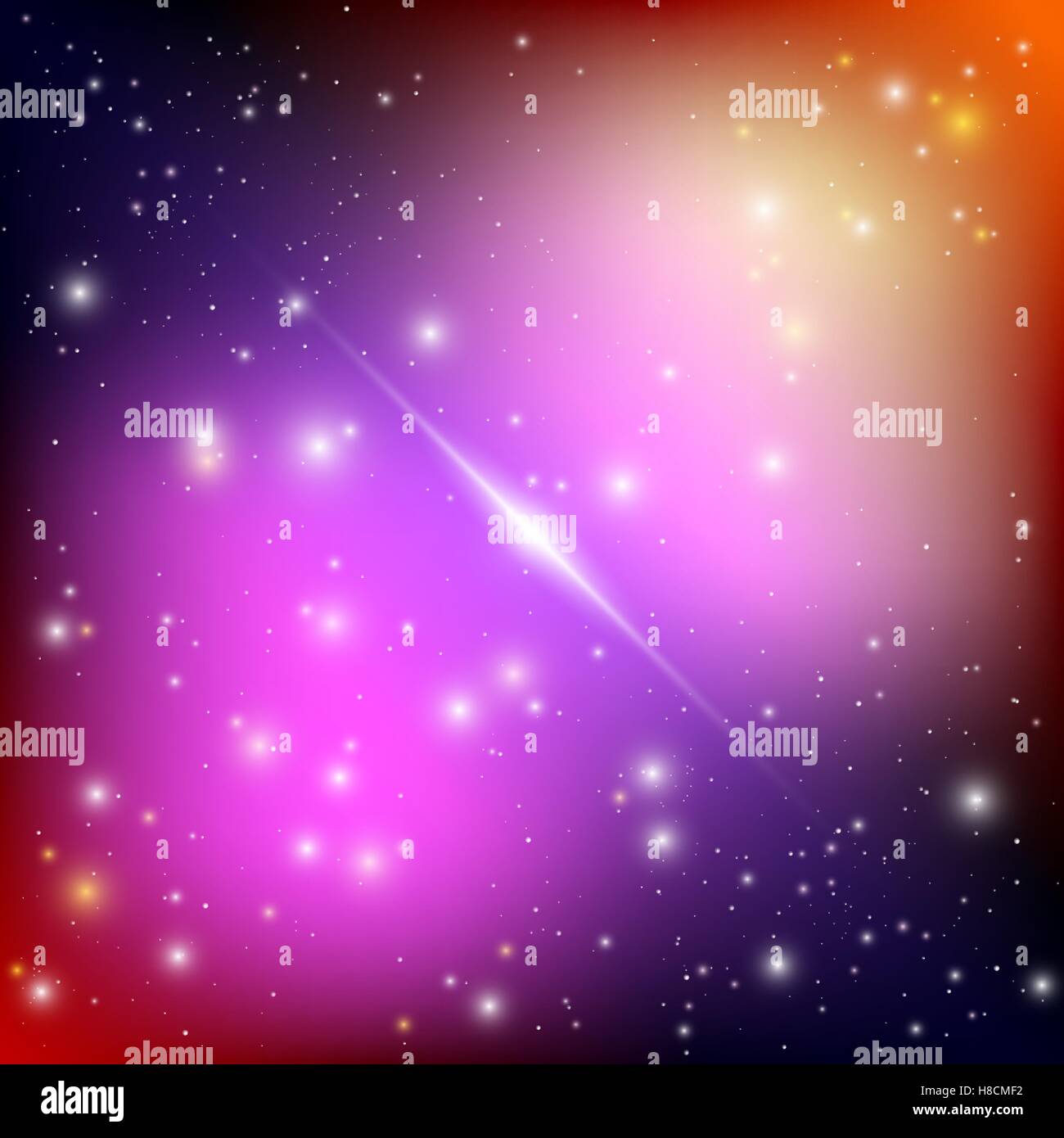 Kosmische Galaxie Hintergrund mit hell leuchtenden Sternen. Illusion UFO mit Nebel und Sternenstaub. Außerirdisches Raumschiff. Vektor-Illustration. Stock Vektor