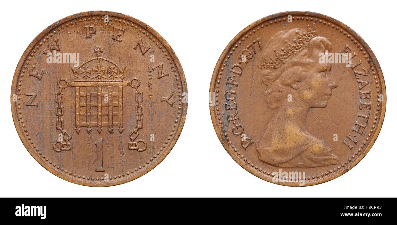 1 Cent Münze in Großbritannien verwendet. Stockfoto