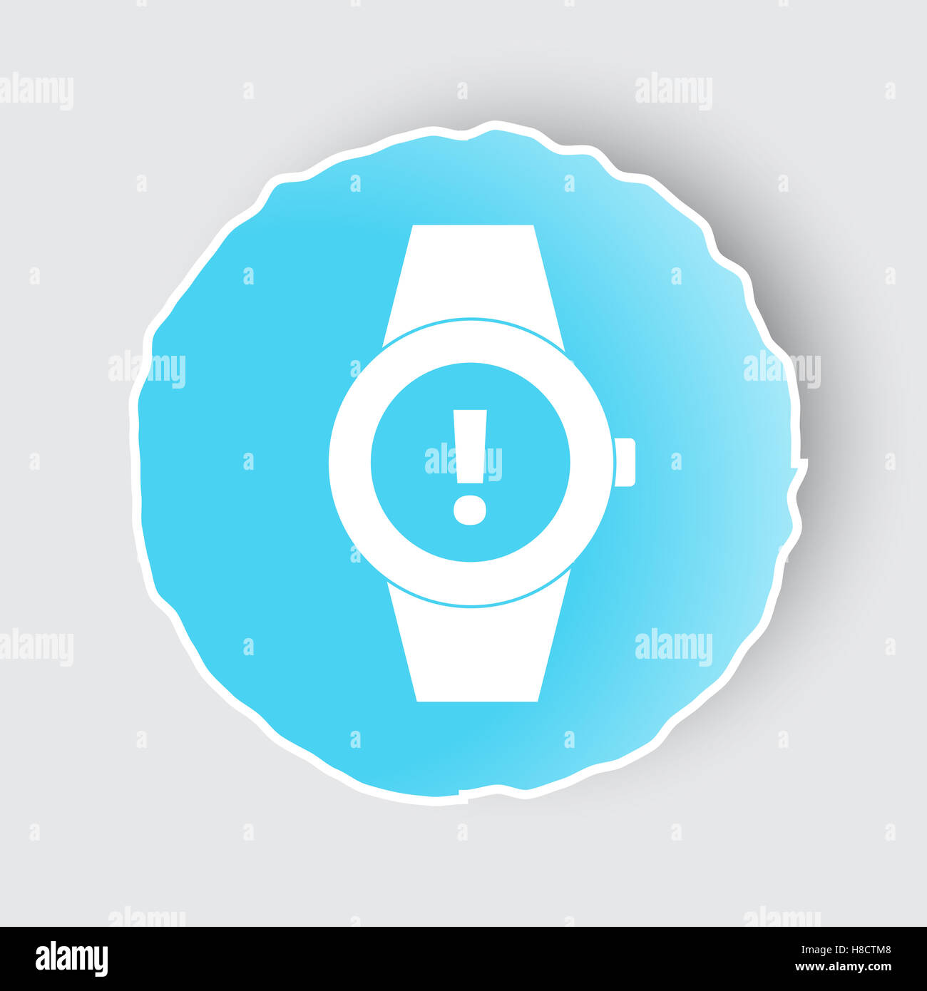 Blaue app-Schaltfläche mit Zeit Warnsymbol auf weiß. Stockfoto