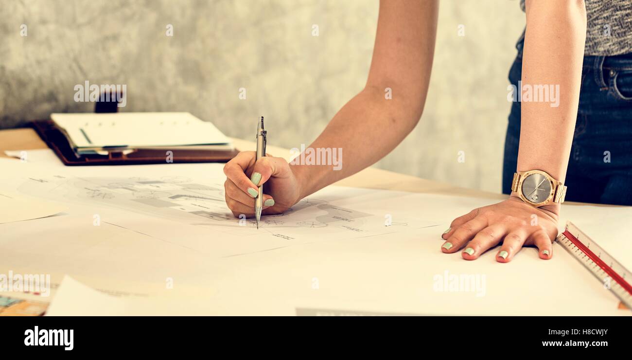 Studio Architekten kreative Beschäftigung Blueprint Designkonzept Stockfoto