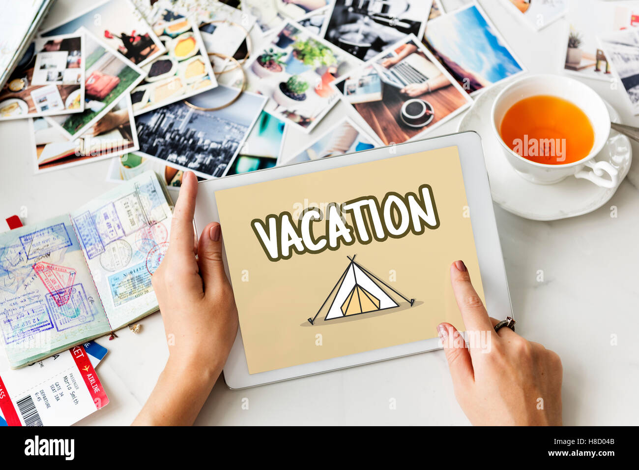 Outdoor Camping Zelt Grafikkonzept Stockfoto