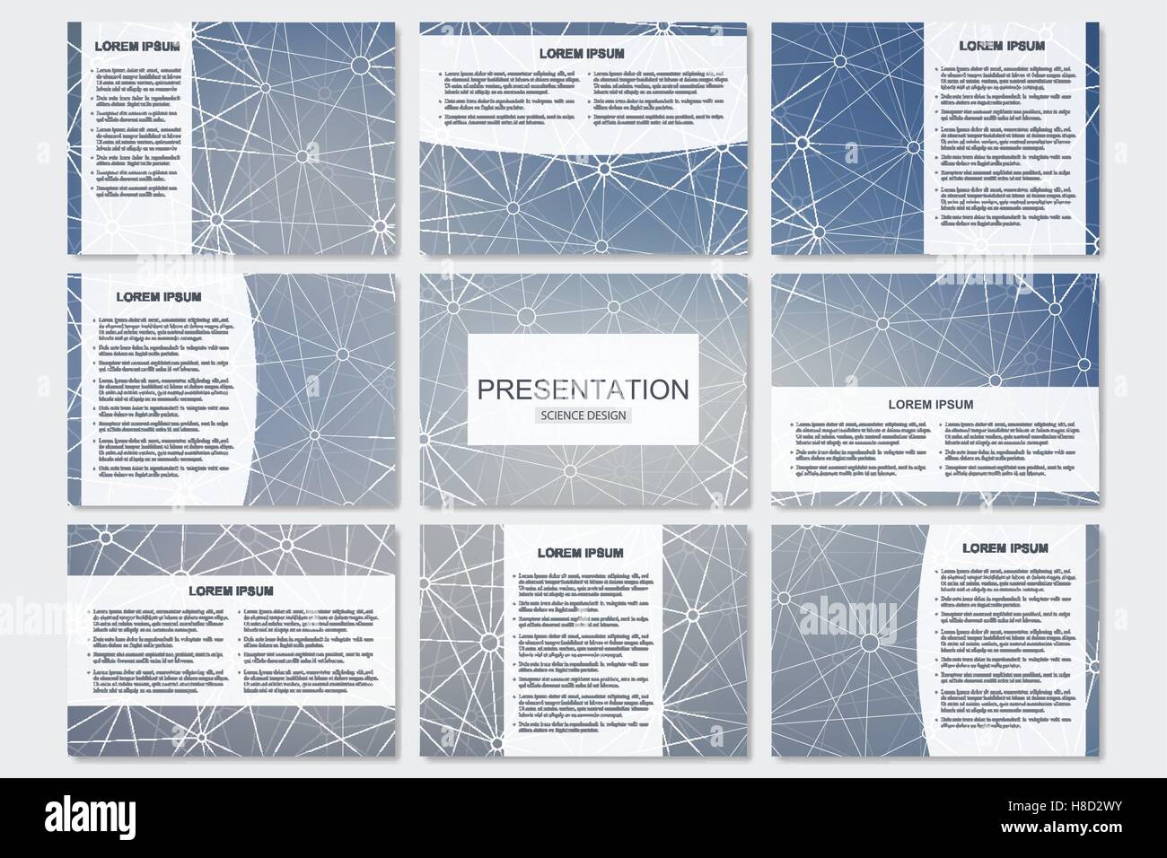 Satz von modernen Business-Präsentationsvorlagen in A4-Format. Verbindungsstruktur. Zusammenfassung Hintergrund mit Molekülstruktur DNA Stock Vektor Satz von modernen Business-Präsentationsvorlagen in A4-Format. Verbindungsstruktur. Zusammenfassung Hintergrund mit Molekülstruktur DNA Stock Vektor