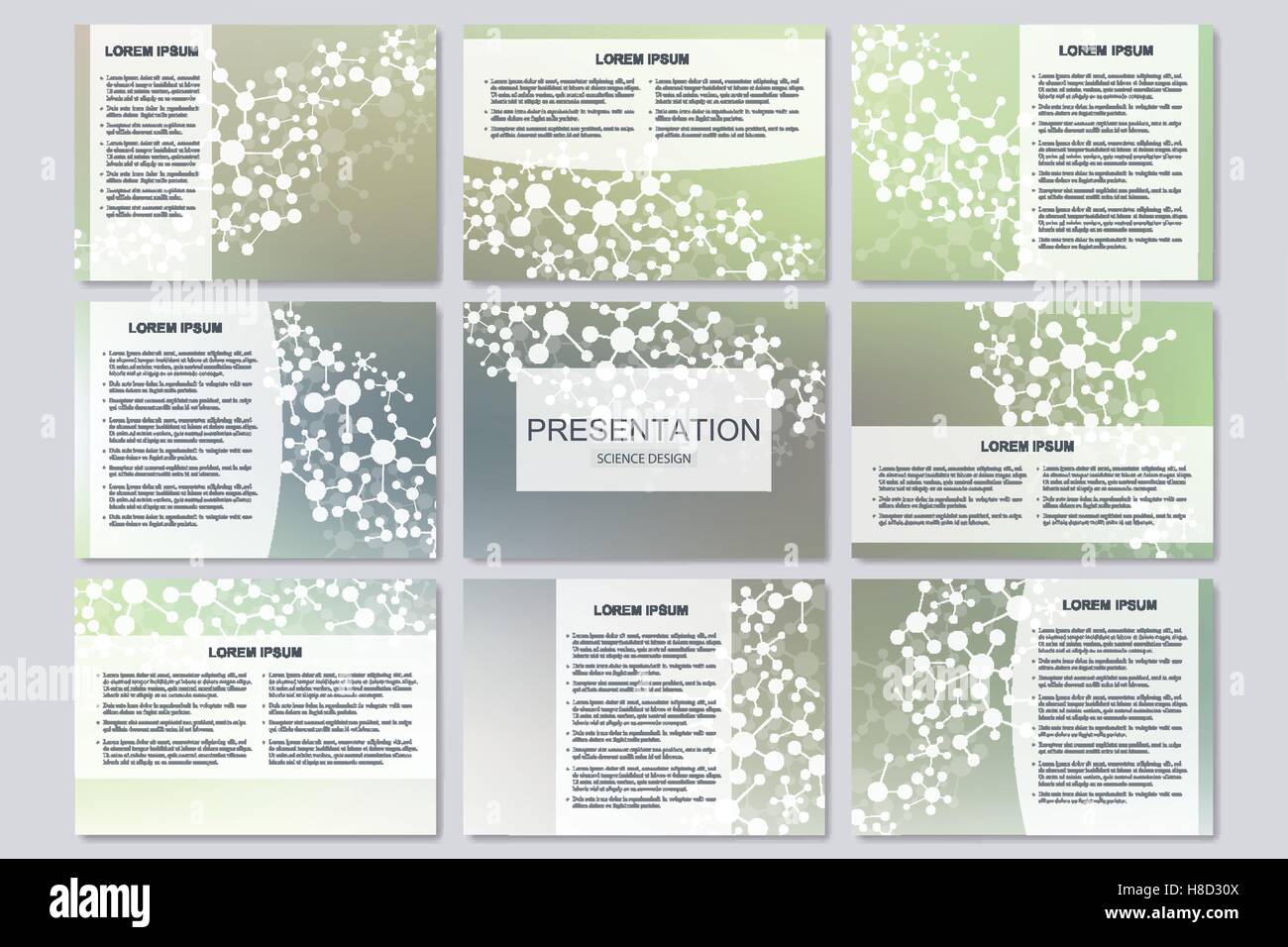 Satz von modernen Business-Präsentationsvorlagen in A4-Format. Verbindungsstruktur. Zusammenfassung Hintergrund mit Molekülstruktur DNA Stock Vektor Satz von modernen Business-Präsentationsvorlagen in A4-Format. Verbindungsstruktur. Zusammenfassung Hintergrund mit Molekülstruktur DNA Stock Vektor