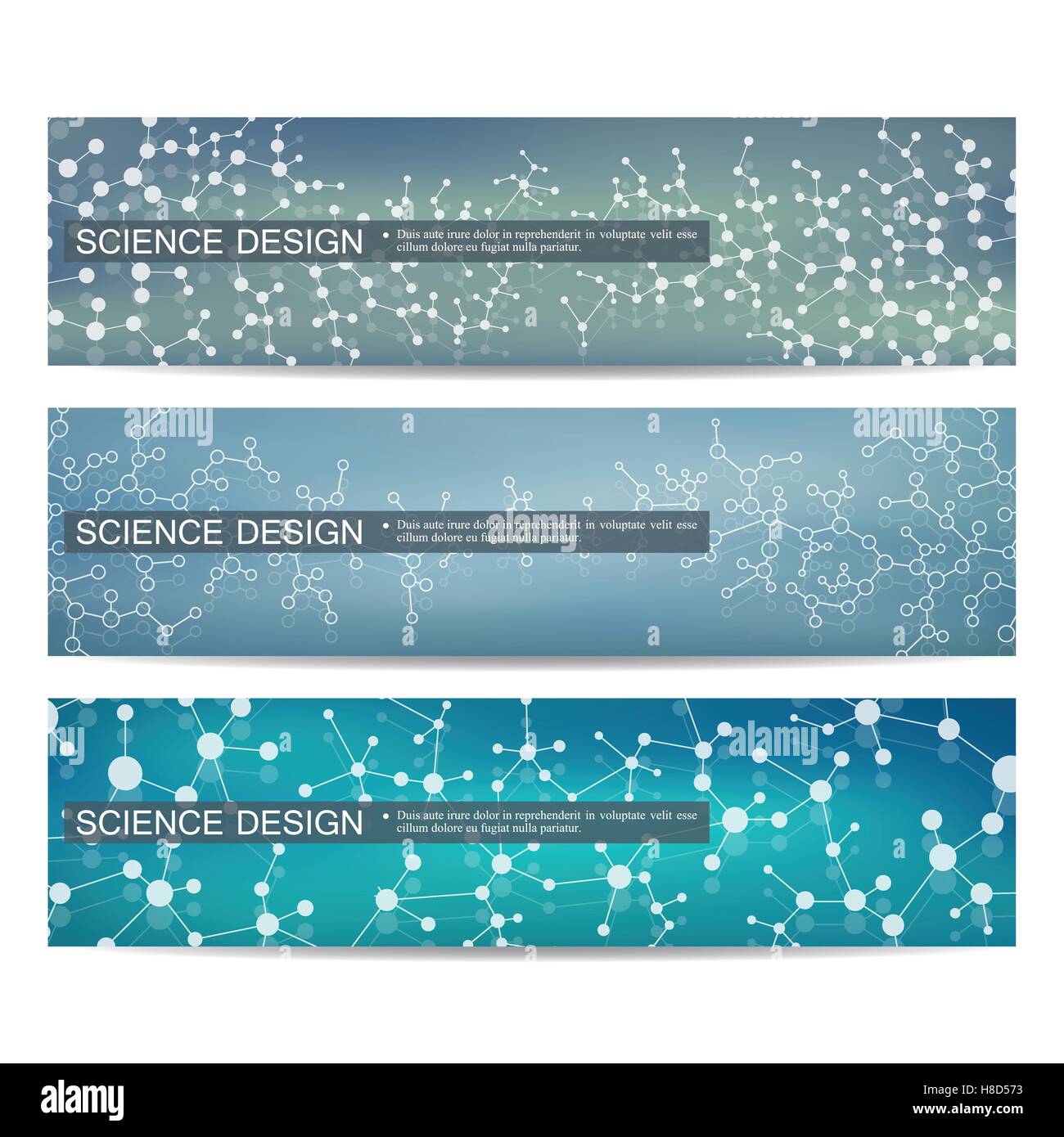 Satz von modernen wissenschaftlichen Banner. DNA-Molekül Struktur und Neuronen. Zusammenfassung Hintergrund. Medizin, Wissenschaft, Technik. Vektor-Illustration für Ihr Design. Stock Vektor