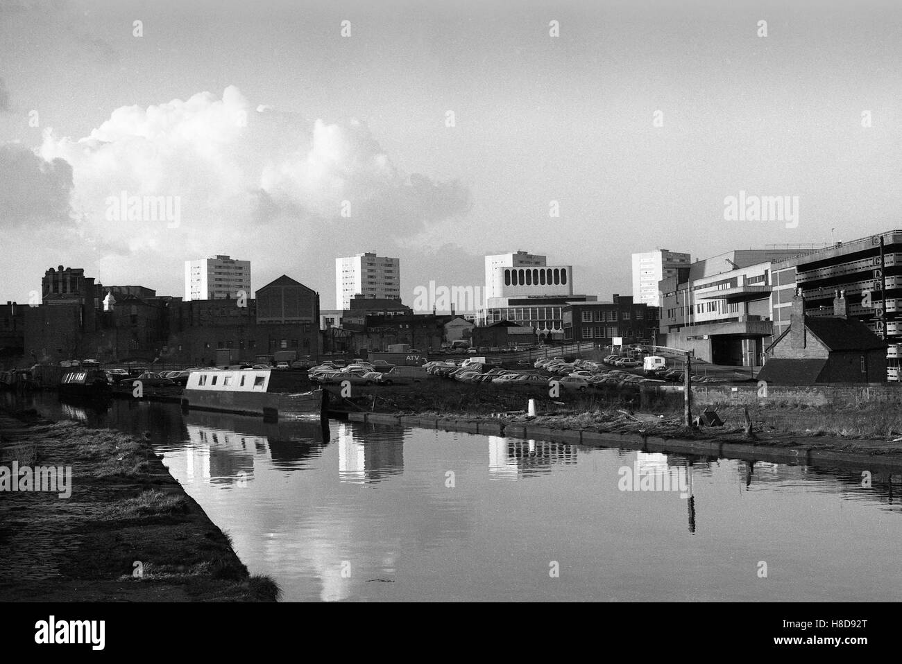 Birmingham-Kanäle bei Gas Street Basin 1981 Stockfoto