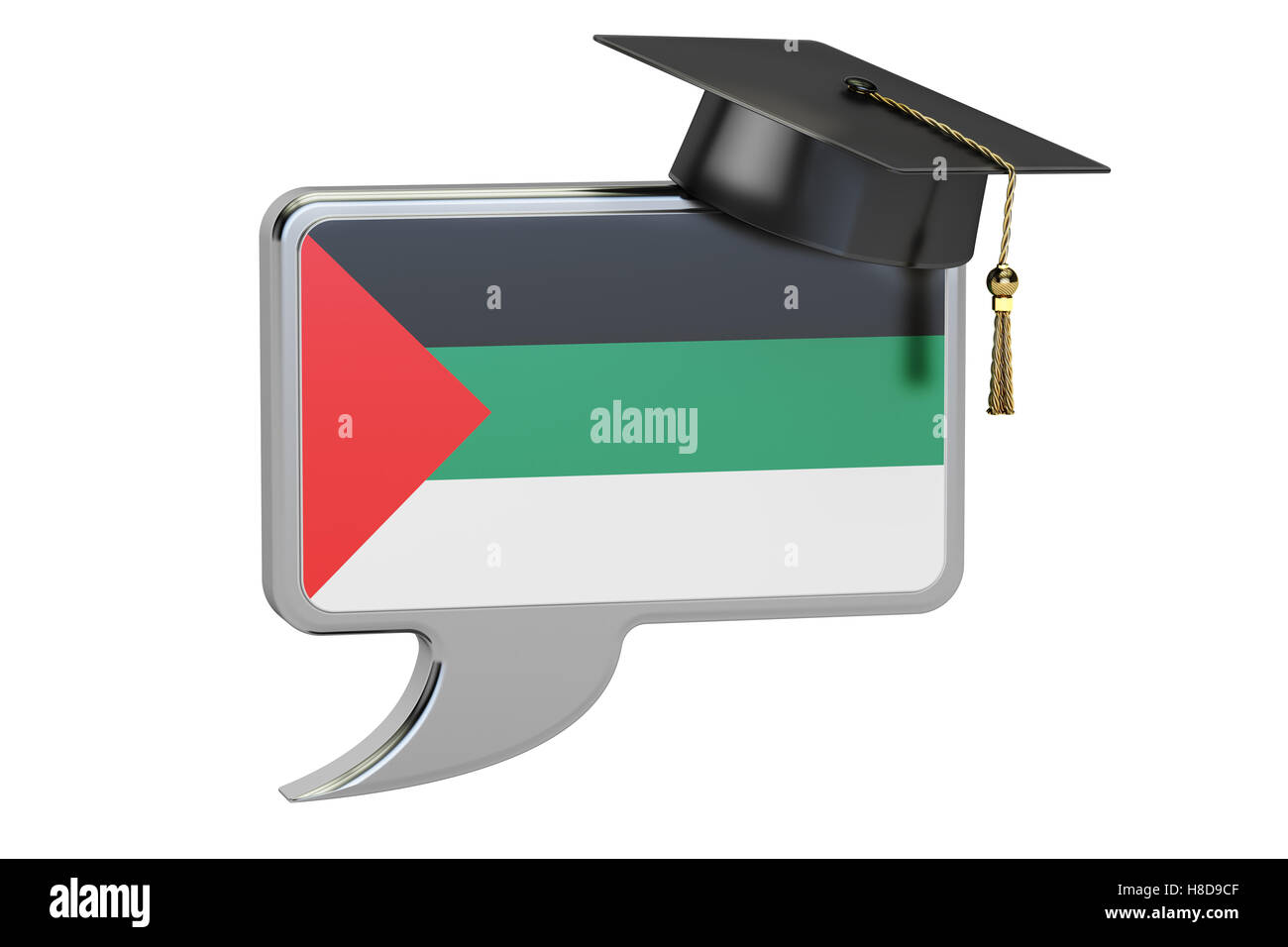 Sprechblase mit arabischen Flagge, Lernkonzept. 3D-Rendering Stockfoto