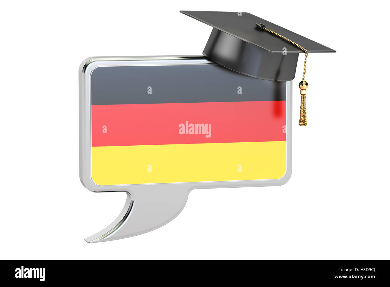 Sprechblase mit deutscher Flagge, Lernkonzept. 3D-Rendering Stockfoto