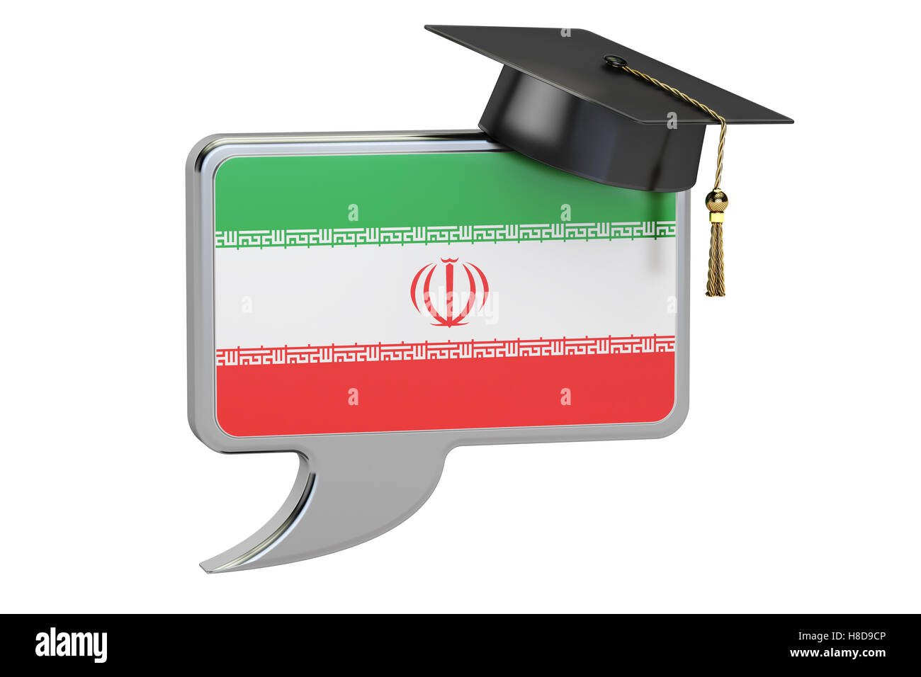 Sprechblase mit iranischen Flagge, Lernkonzept. 3D-Rendering Stockfoto