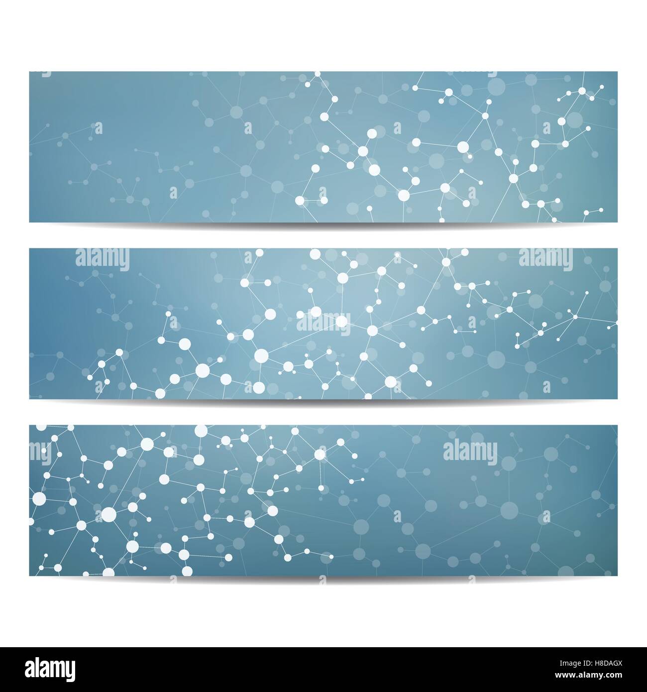 Satz von modernen wissenschaftlichen Banner. DNA-Molekül Struktur und Neuronen. Zusammenfassung Hintergrund. Medizin, Wissenschaft, Technik. Vektor-Illustration für Ihr Design. Stock Vektor