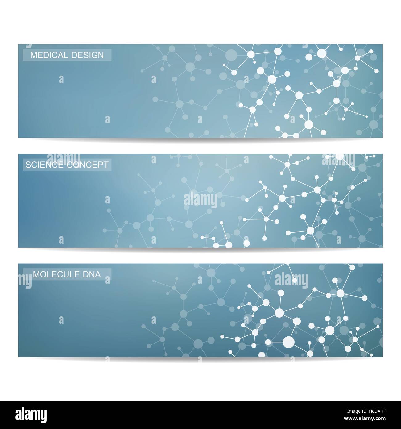 Satz von modernen wissenschaftlichen Banner. DNA-Molekül Struktur und Neuronen. Zusammenfassung Hintergrund. Medizin, Wissenschaft, Technik. Vektor-Illustration für Ihr Design. Stock Vektor