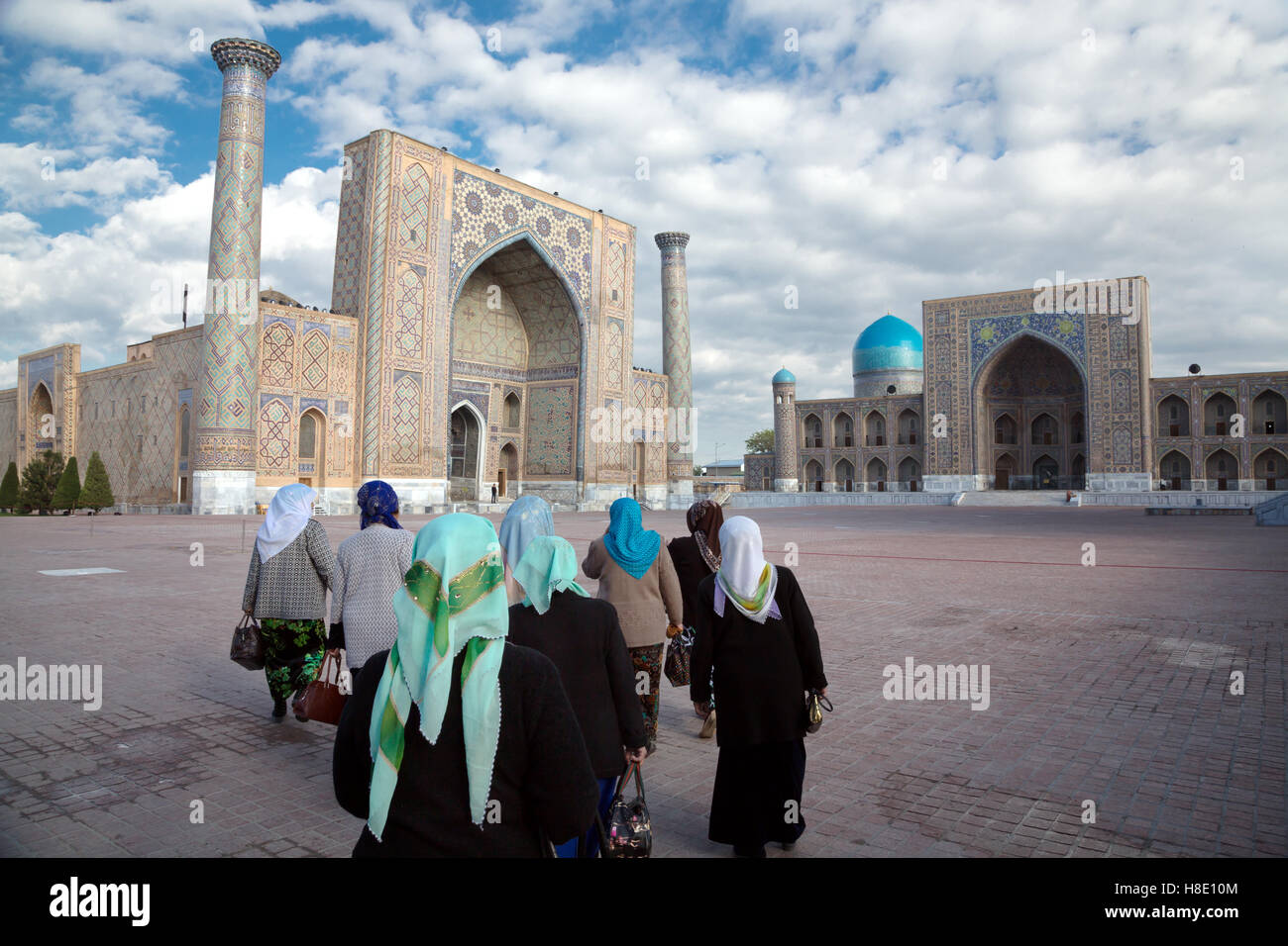 Registan-Denkmal von Sunrise, Samarkand, Usbekistan Stockfoto