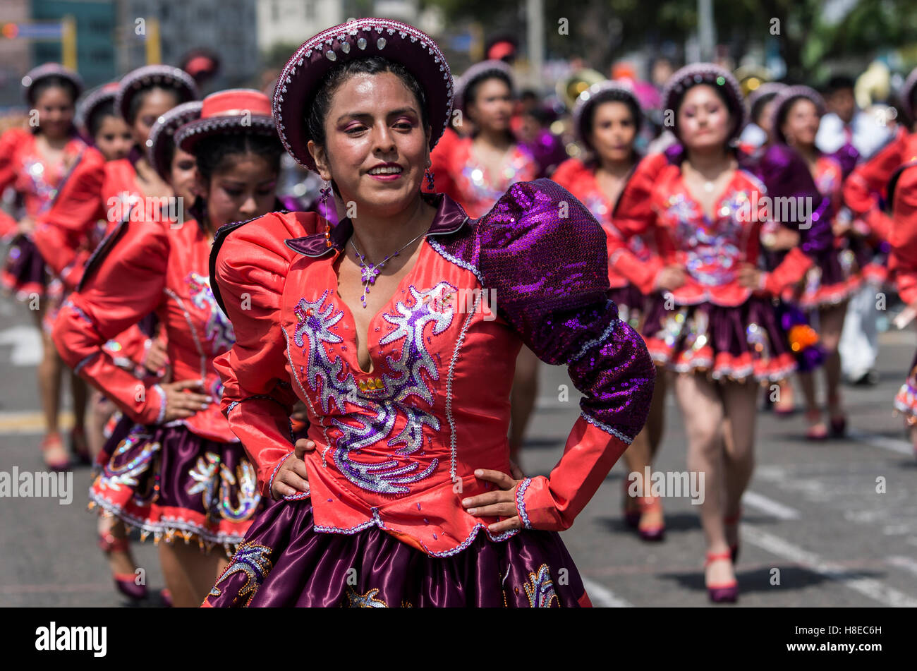 Folkloristische Tänzer aus der Region Puno, Peru. Stockfoto