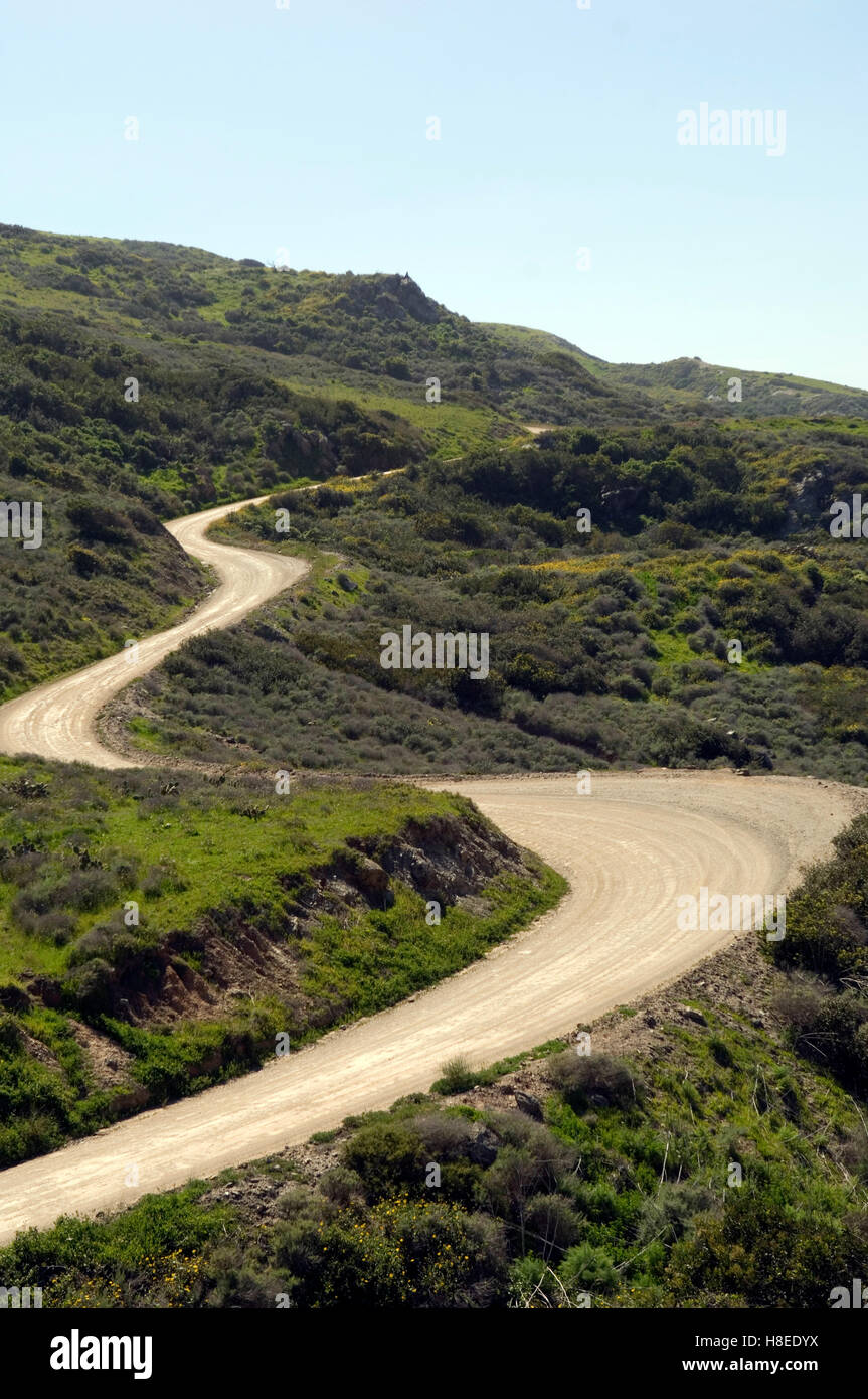 Hügel und kurvenreiche Straße im Inneren des Catalina Island vor der Küste von Süd-Kalifornien Stockfoto