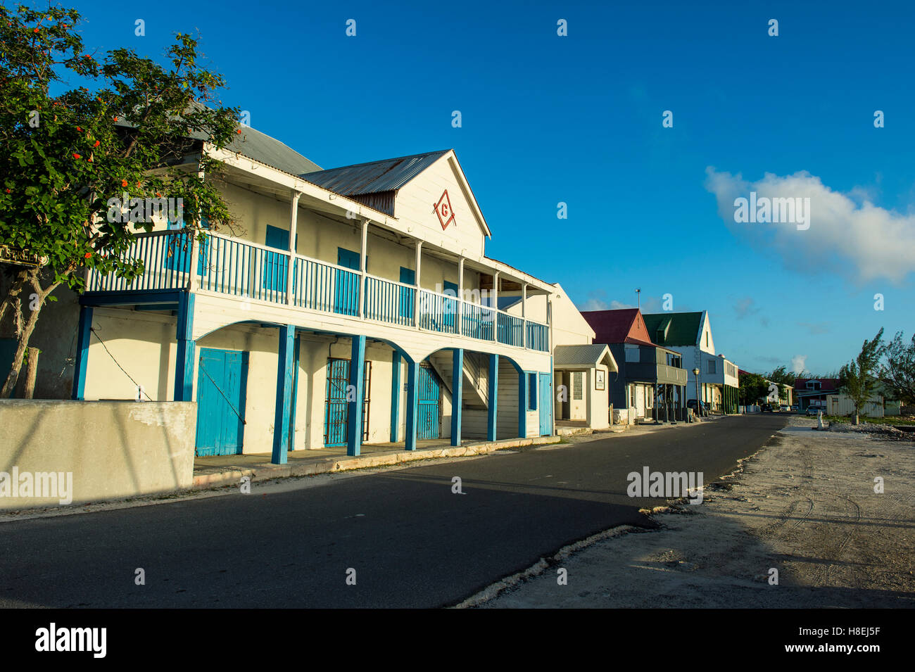 Häusern im Kolonialstil, Cockburn Town, Grand Turk, Turks- und Caicosinseln, Karibik, Mittelamerika Stockfoto