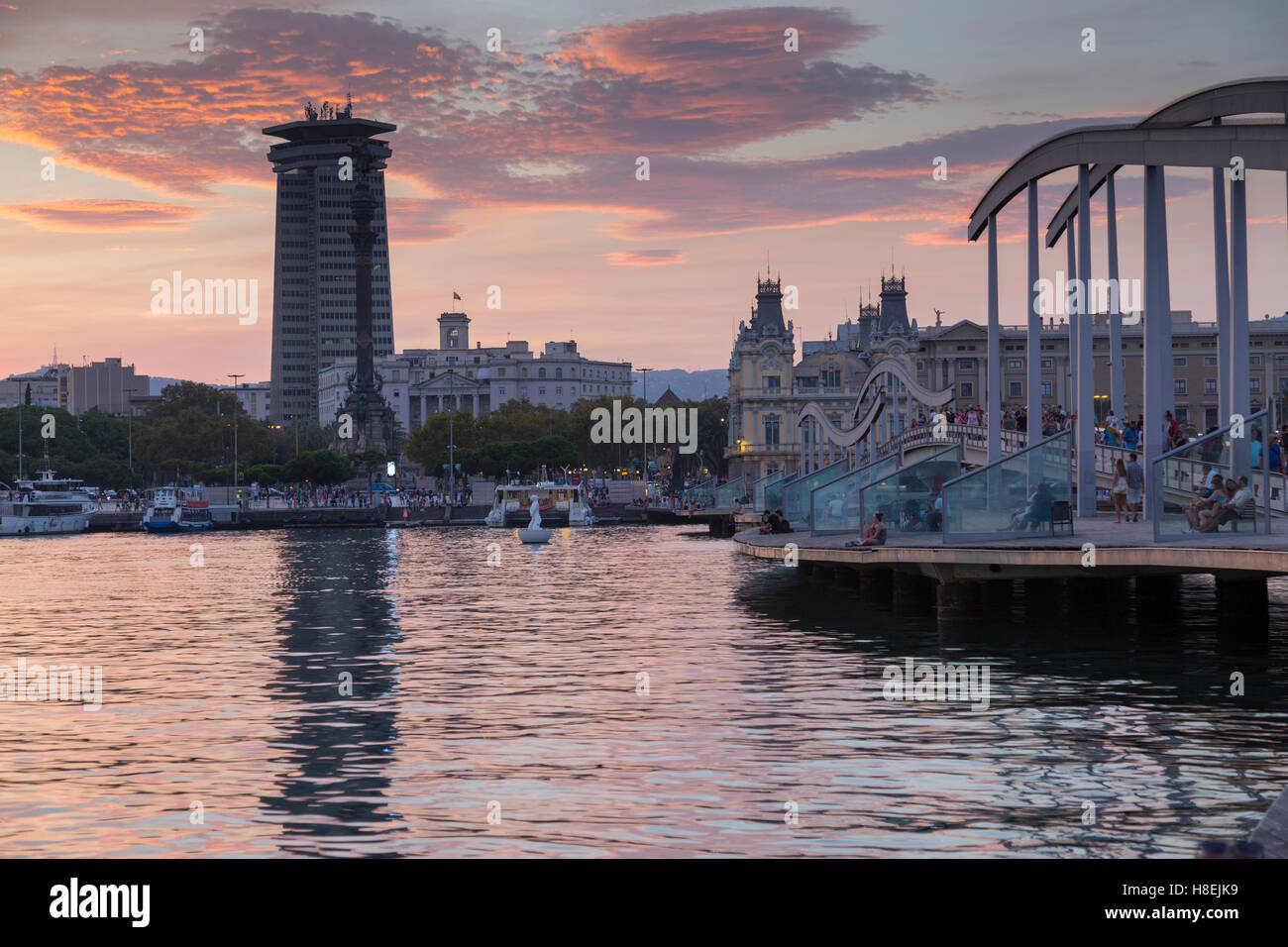 Port Vell bei Sonnenuntergang, Barcelona, Katalonien, Spanien, Europa Stockfoto